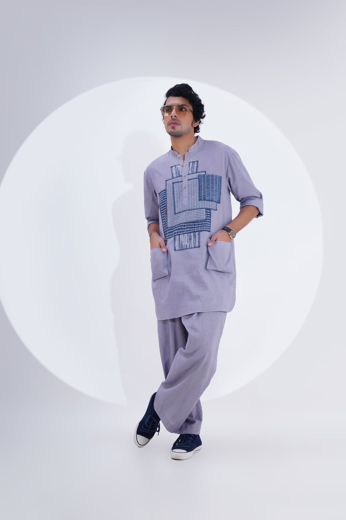 Grey Pojagi Patch Work Kurta Set