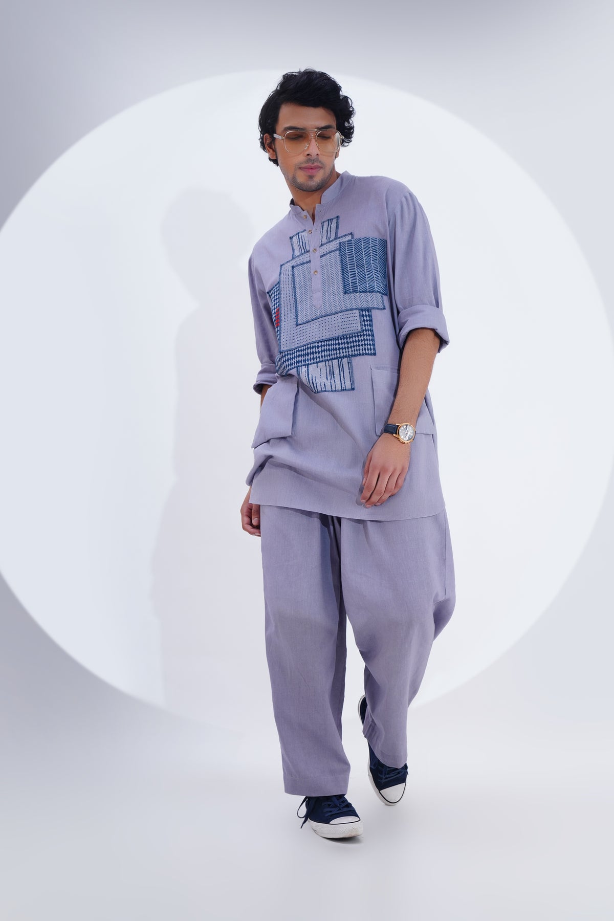 Grey Pojagi Patch Work Kurta Set