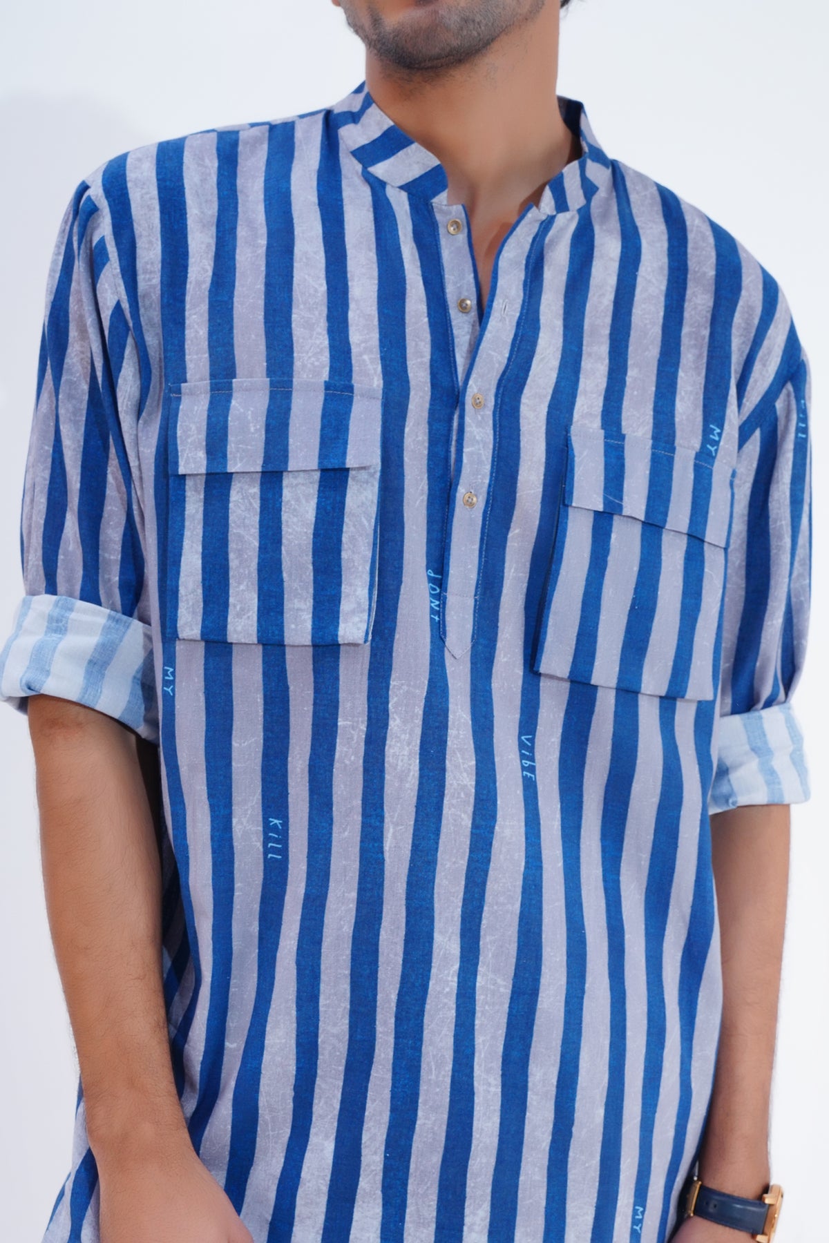 Blue Striped Printed Kurta Set