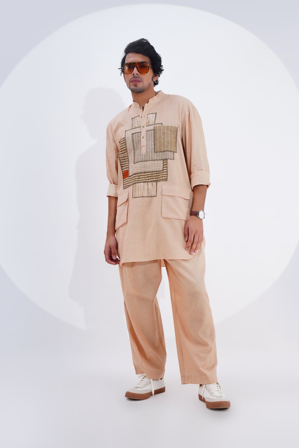 Beige Pojagi Patch Work Kurta Set