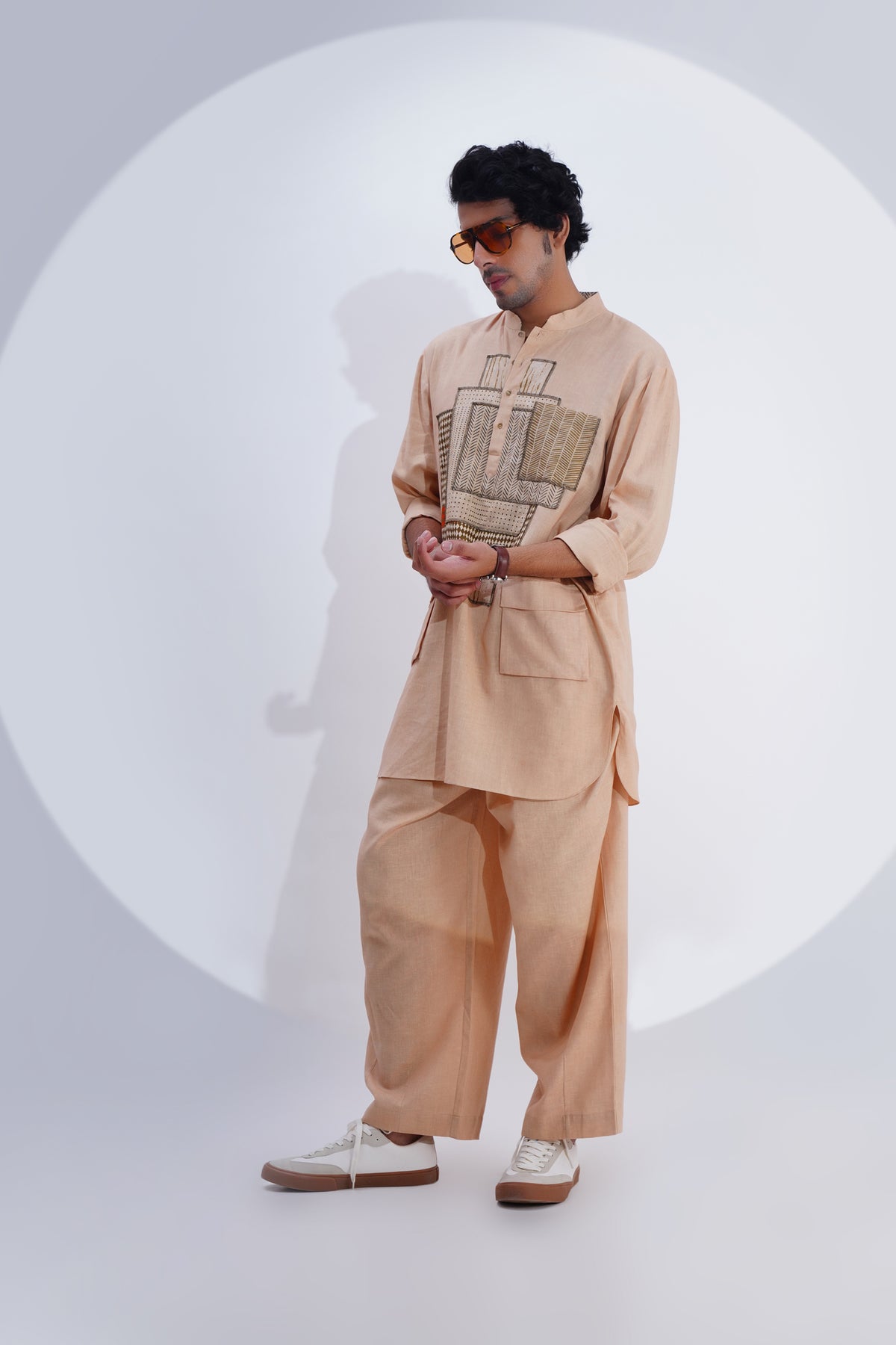 Beige Pojagi Patch Work Kurta Set