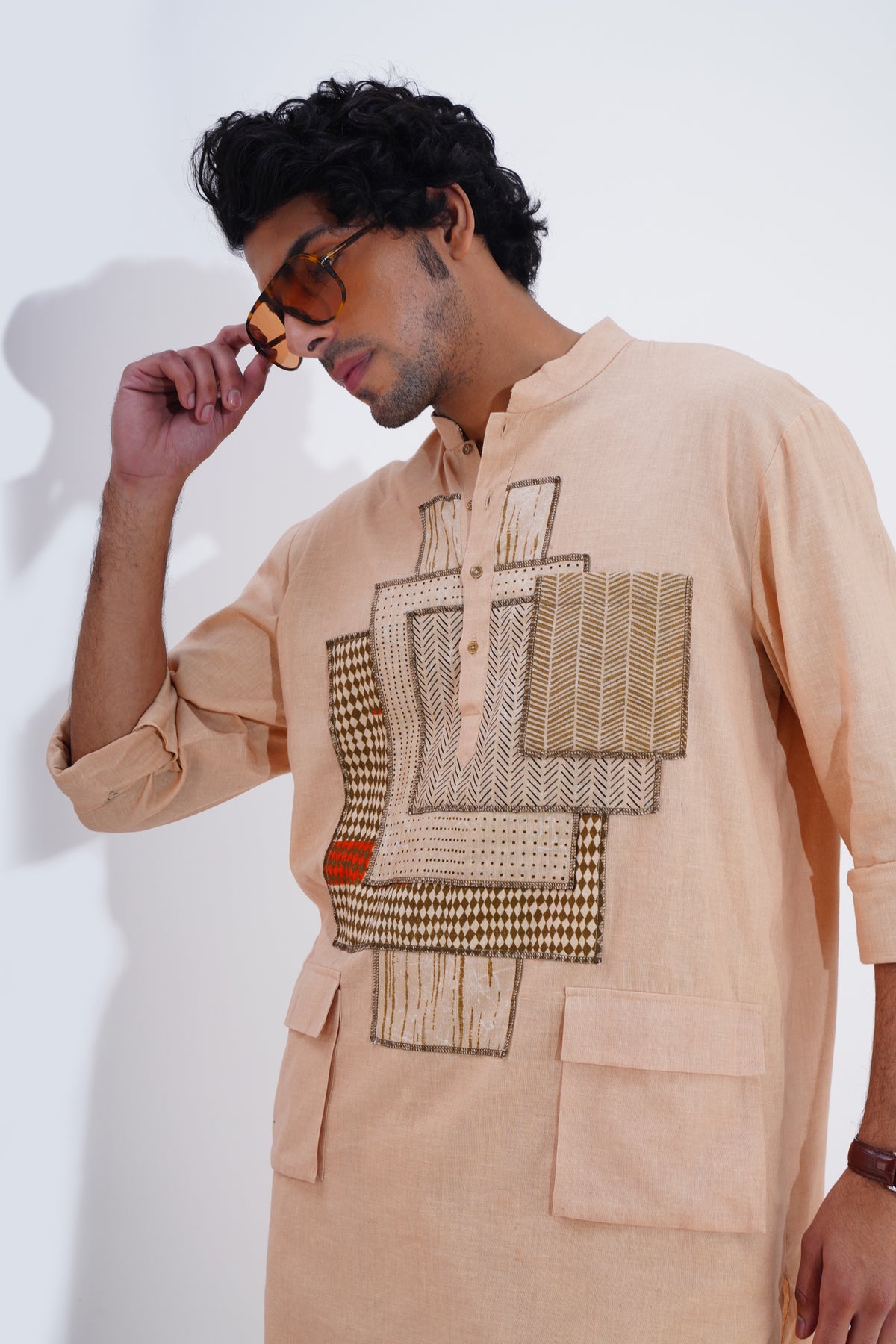 Beige Pojagi Patch Work Kurta Set