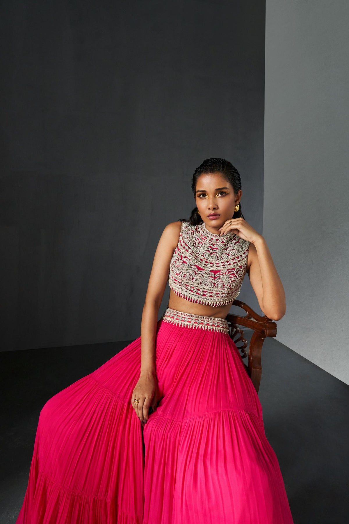 Fuschia Embroidered Sharara Set