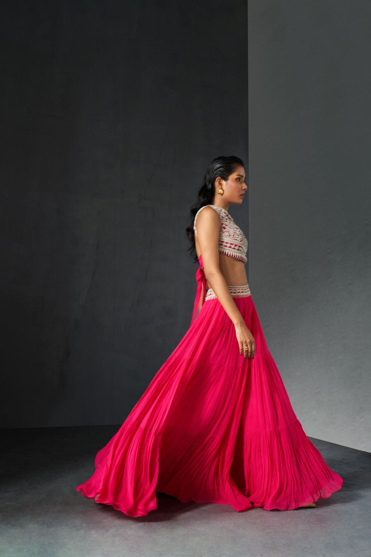 Fuschia Embroidered Sharara Set