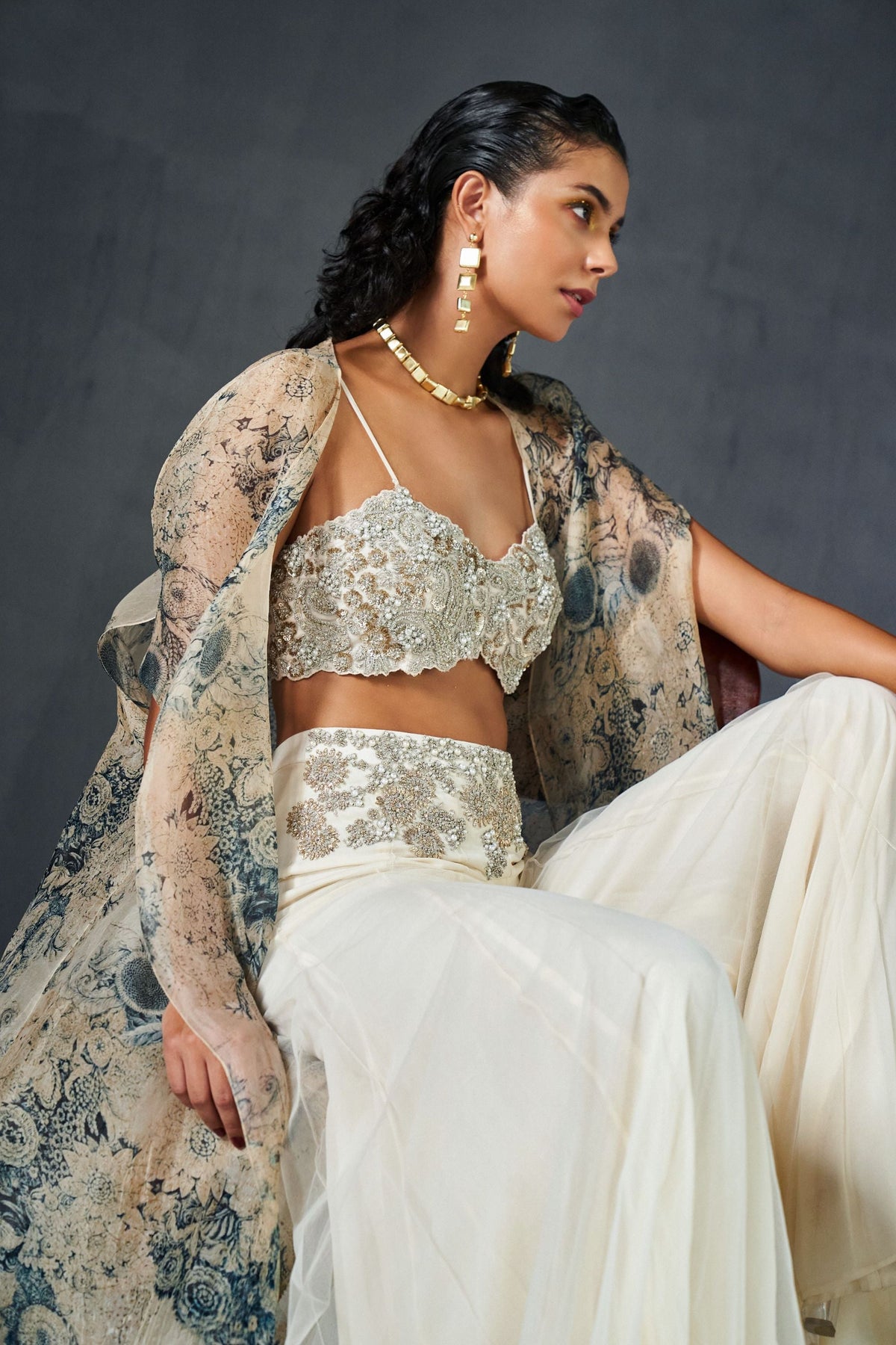 Champagne-blue Sharara Set