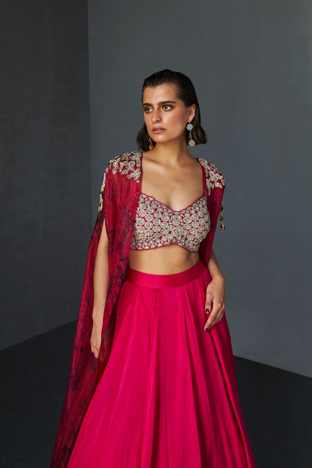 Fuschia Embroidered Blossom Lehenga Set