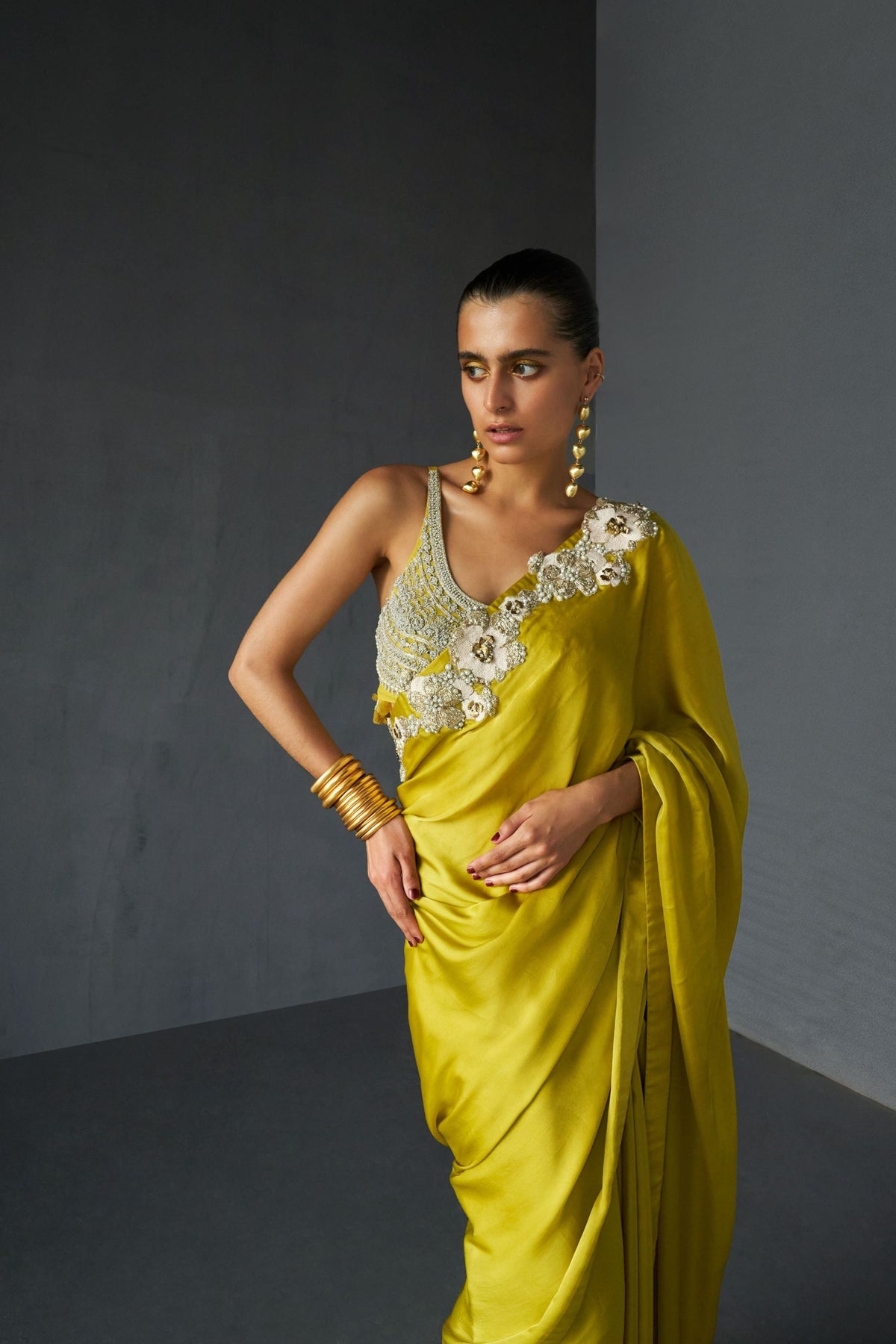 Yellow Embroidered Saree Set