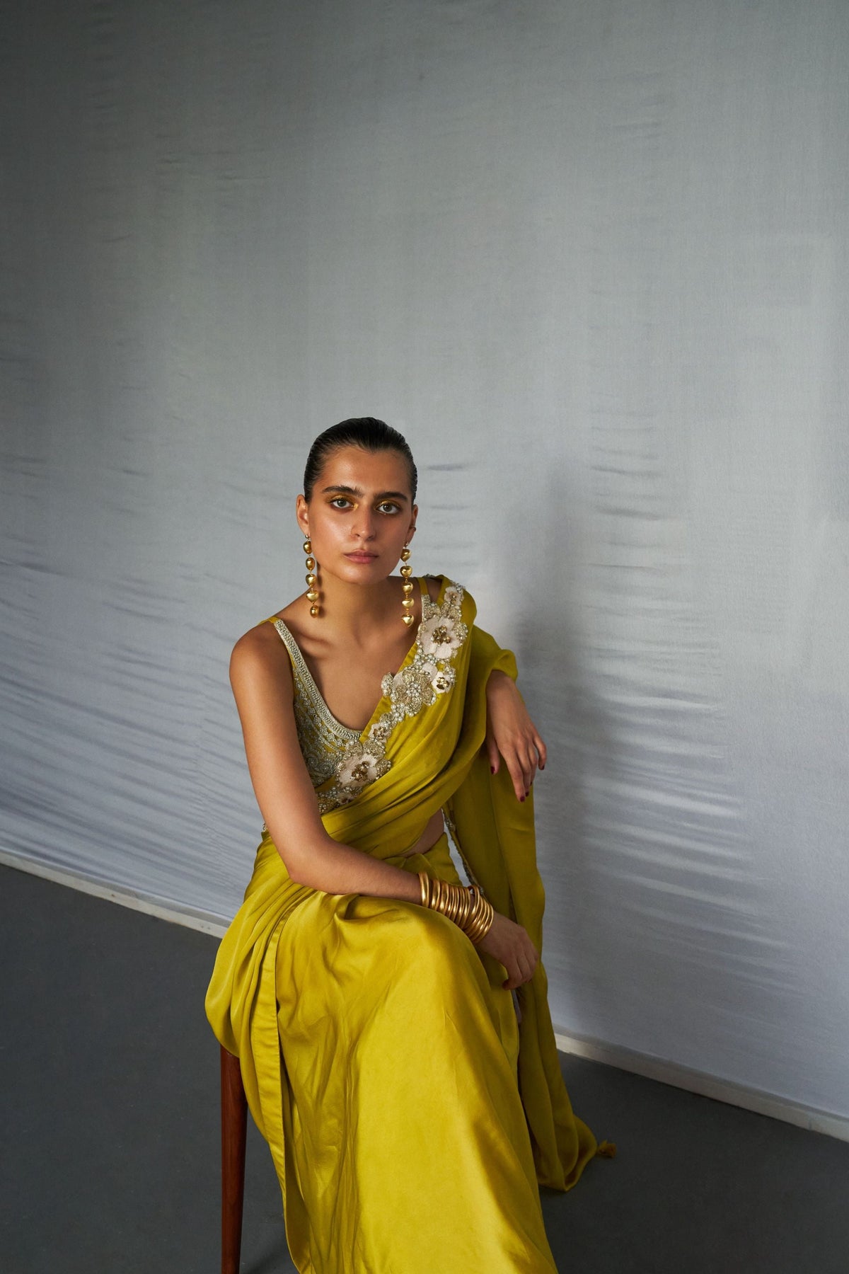 Yellow Embroidered Saree Set