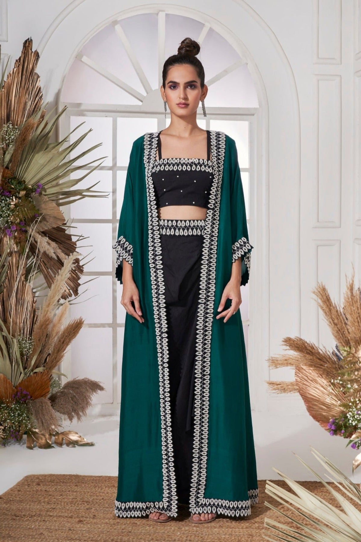 Emerald green moti cape set