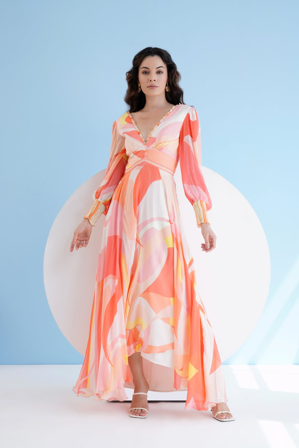 Peach Golden Ratio Printed Long Dress