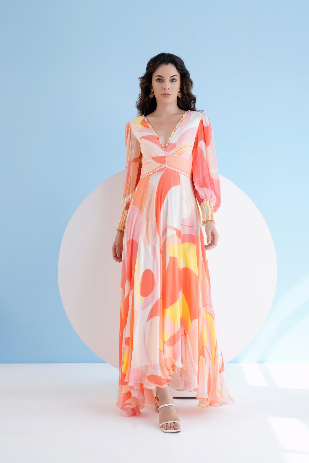 Peach Golden Ratio Printed Long Dress