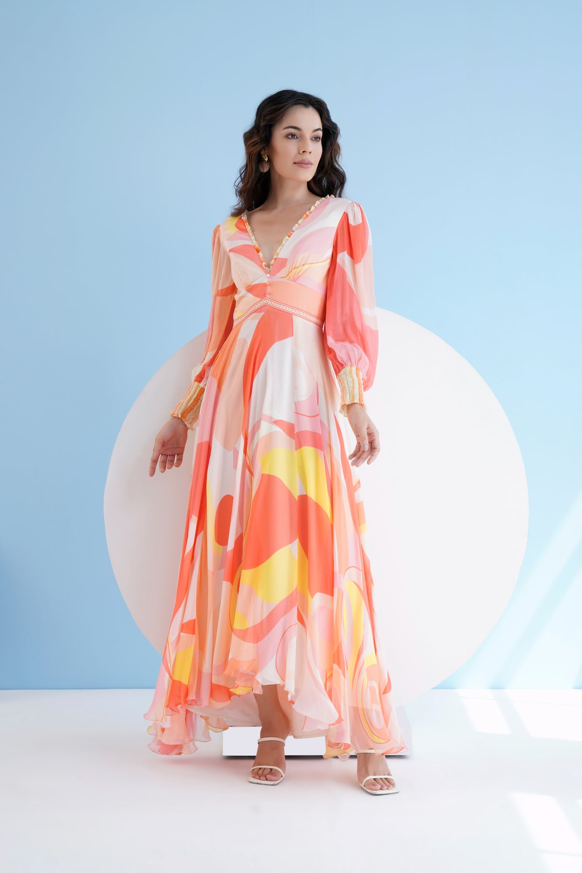 Peach Golden Ratio Printed Long Dress