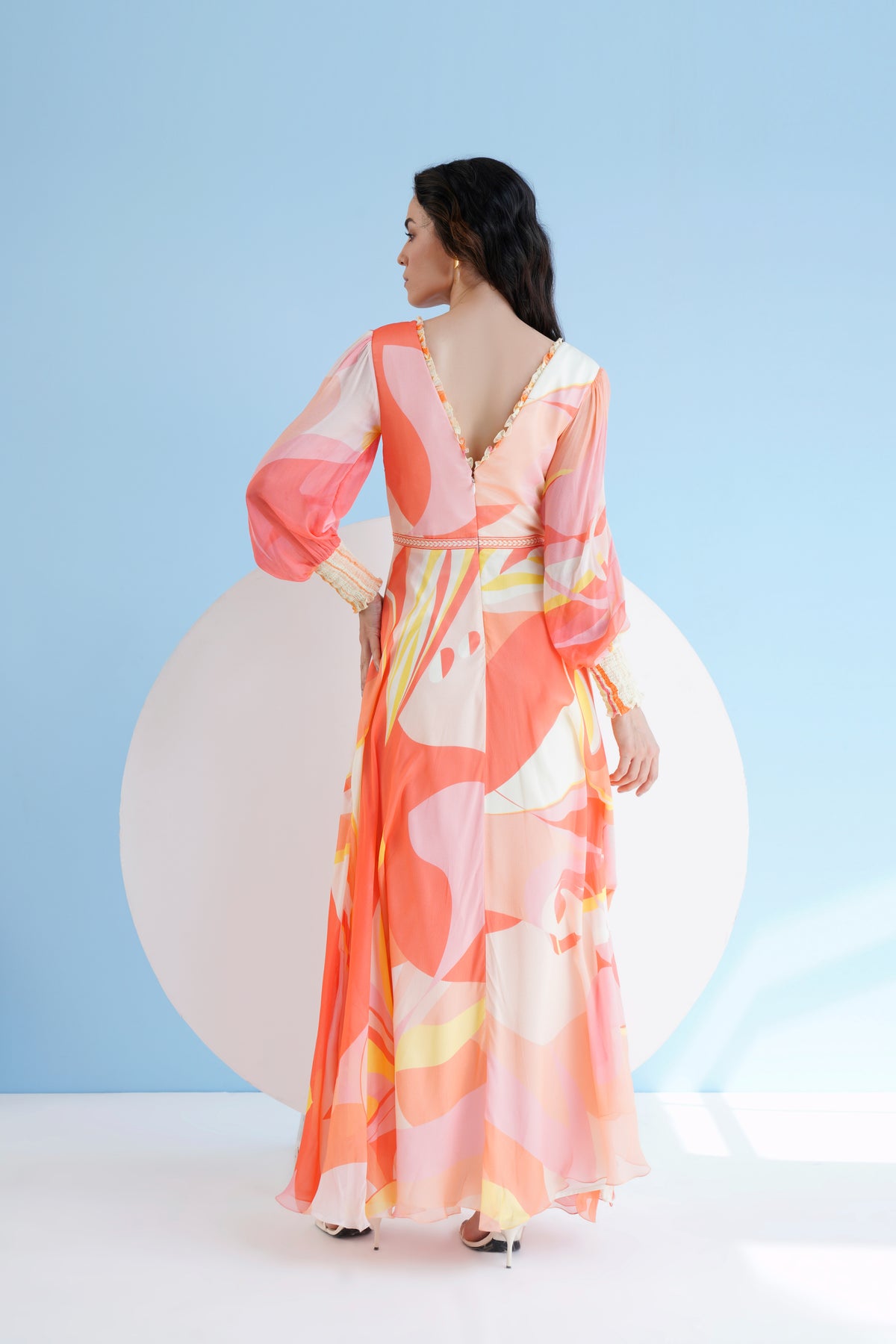 Peach Golden Ratio Printed Long Dress