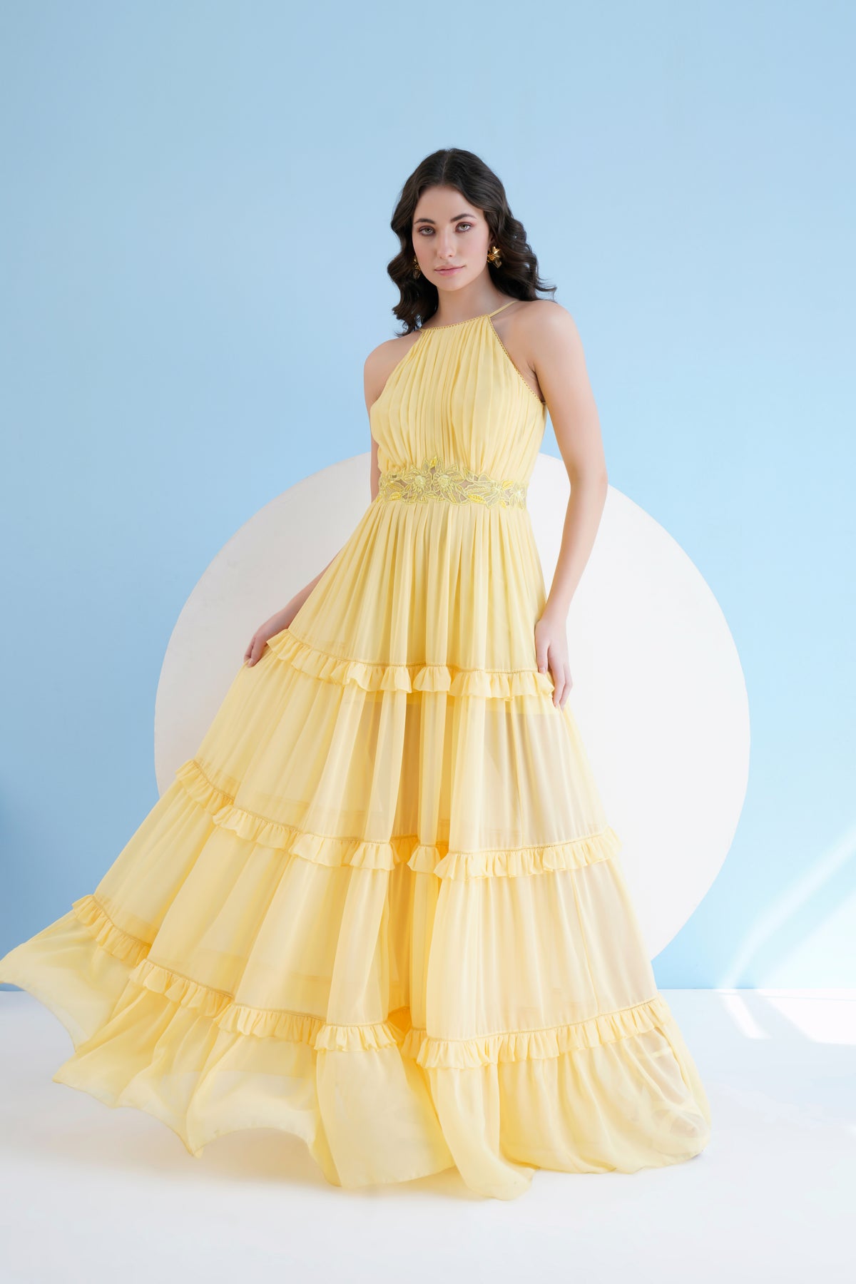 Yellow Halter Neck Long Dress