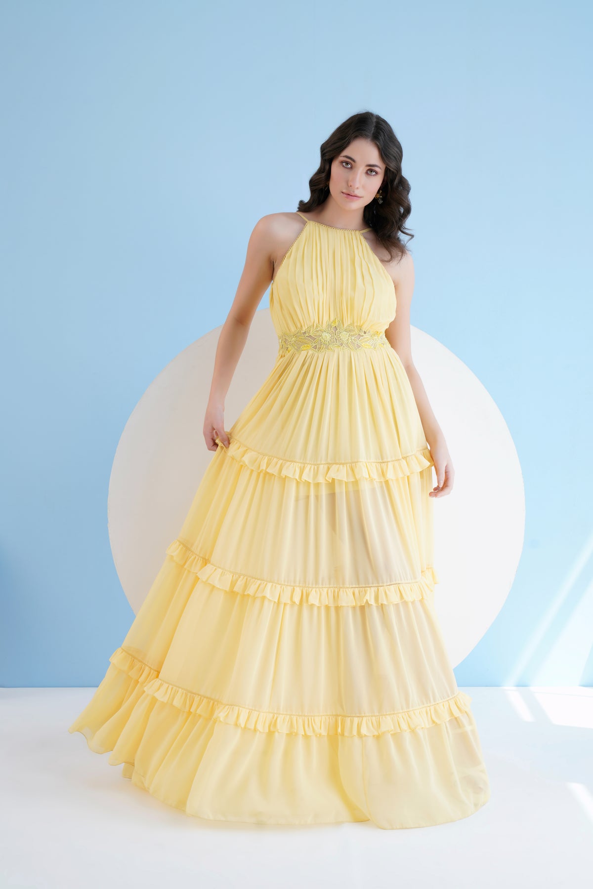 Yellow Halter Neck Long Dress