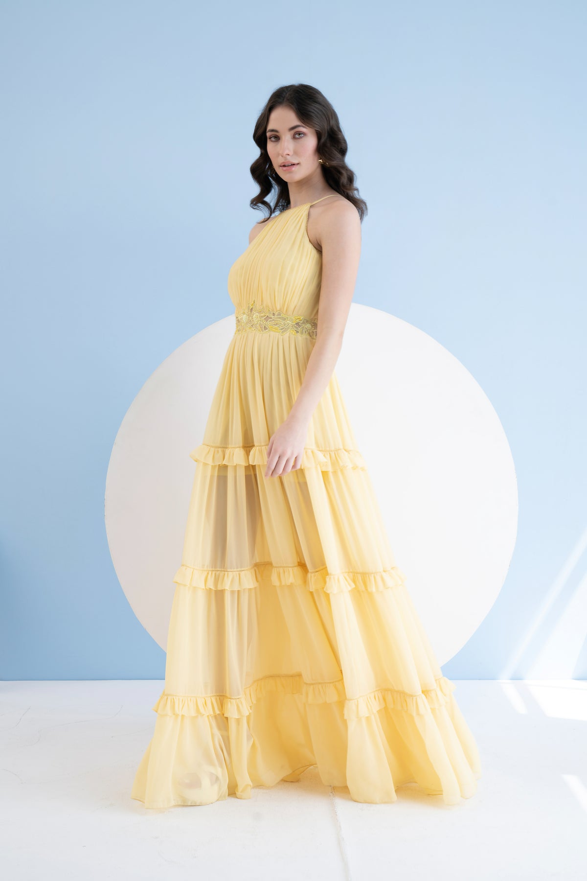 Yellow Halter Neck Long Dress