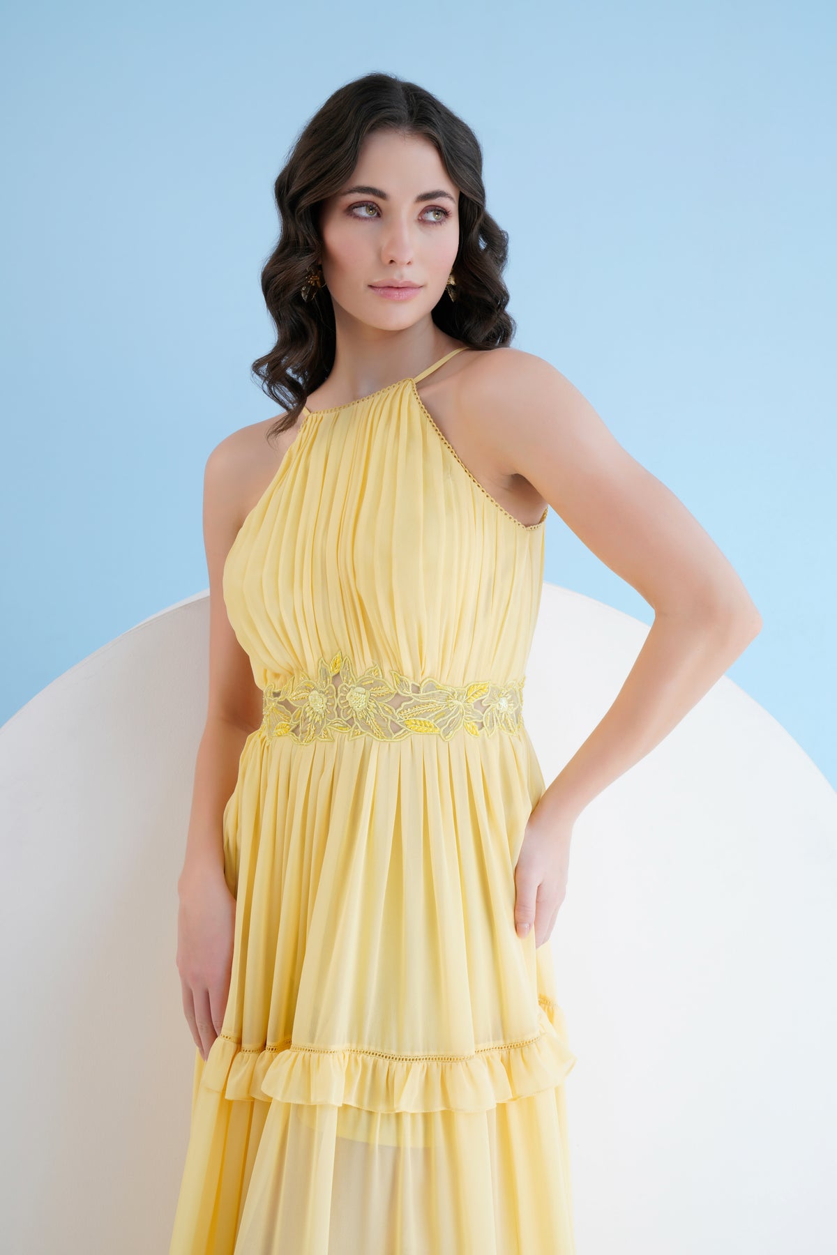 Yellow Halter Neck Long Dress