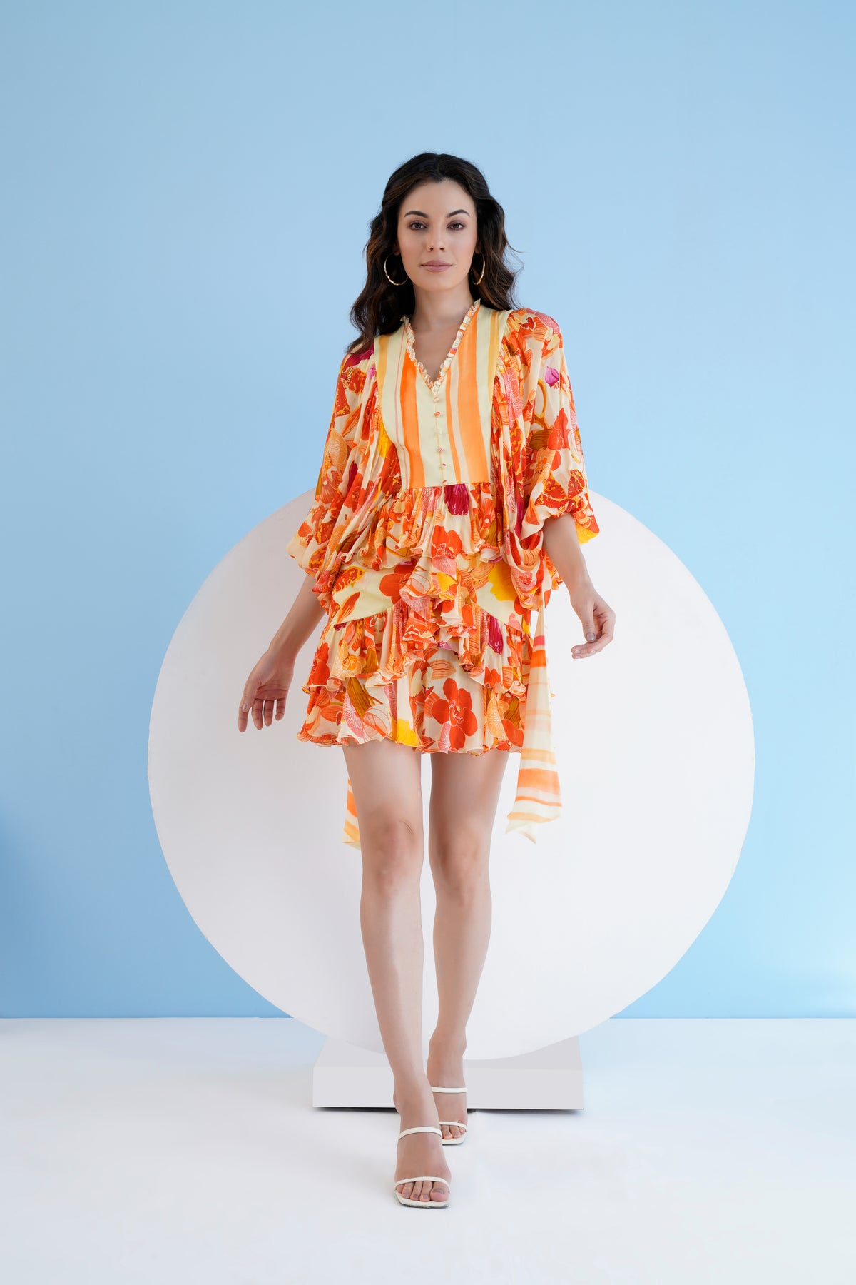 Orange Orchid Printed Short Tiered Dress