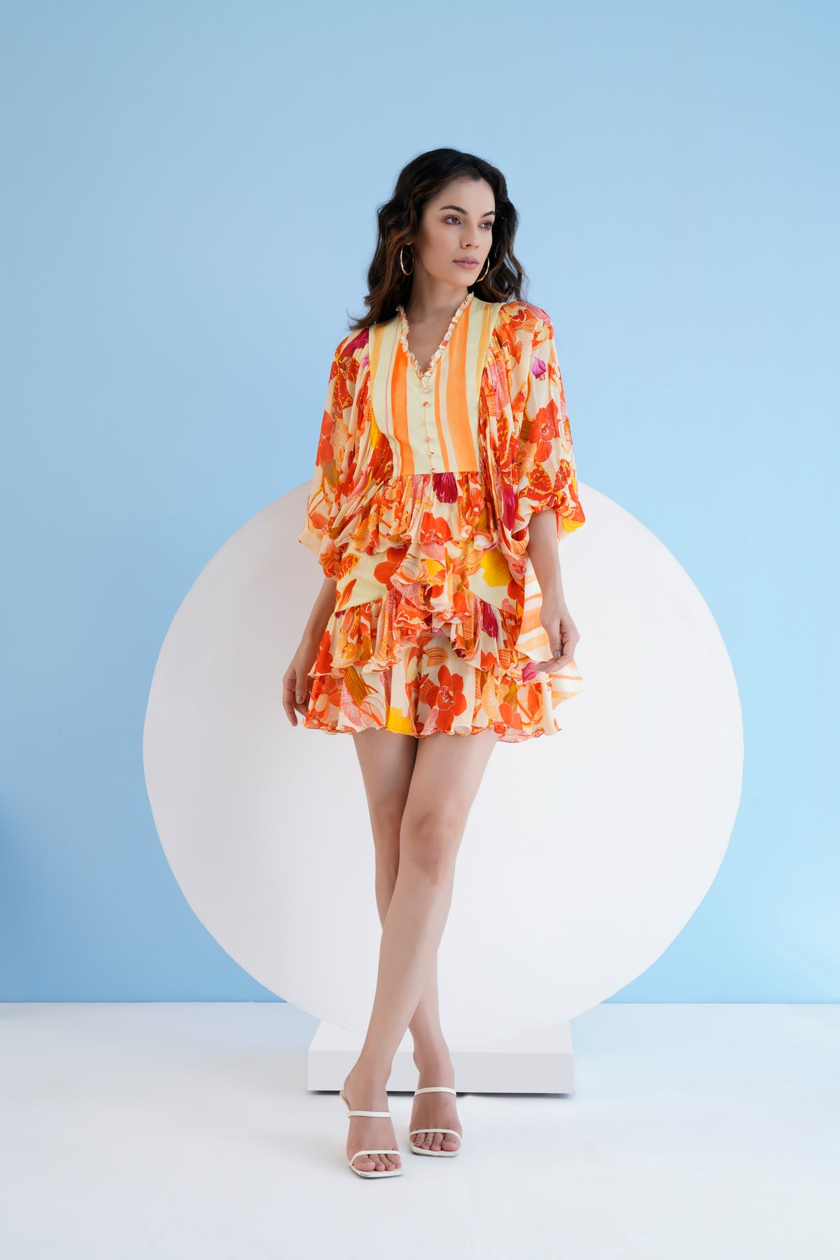 Orange Orchid Printed Short Tiered Dress