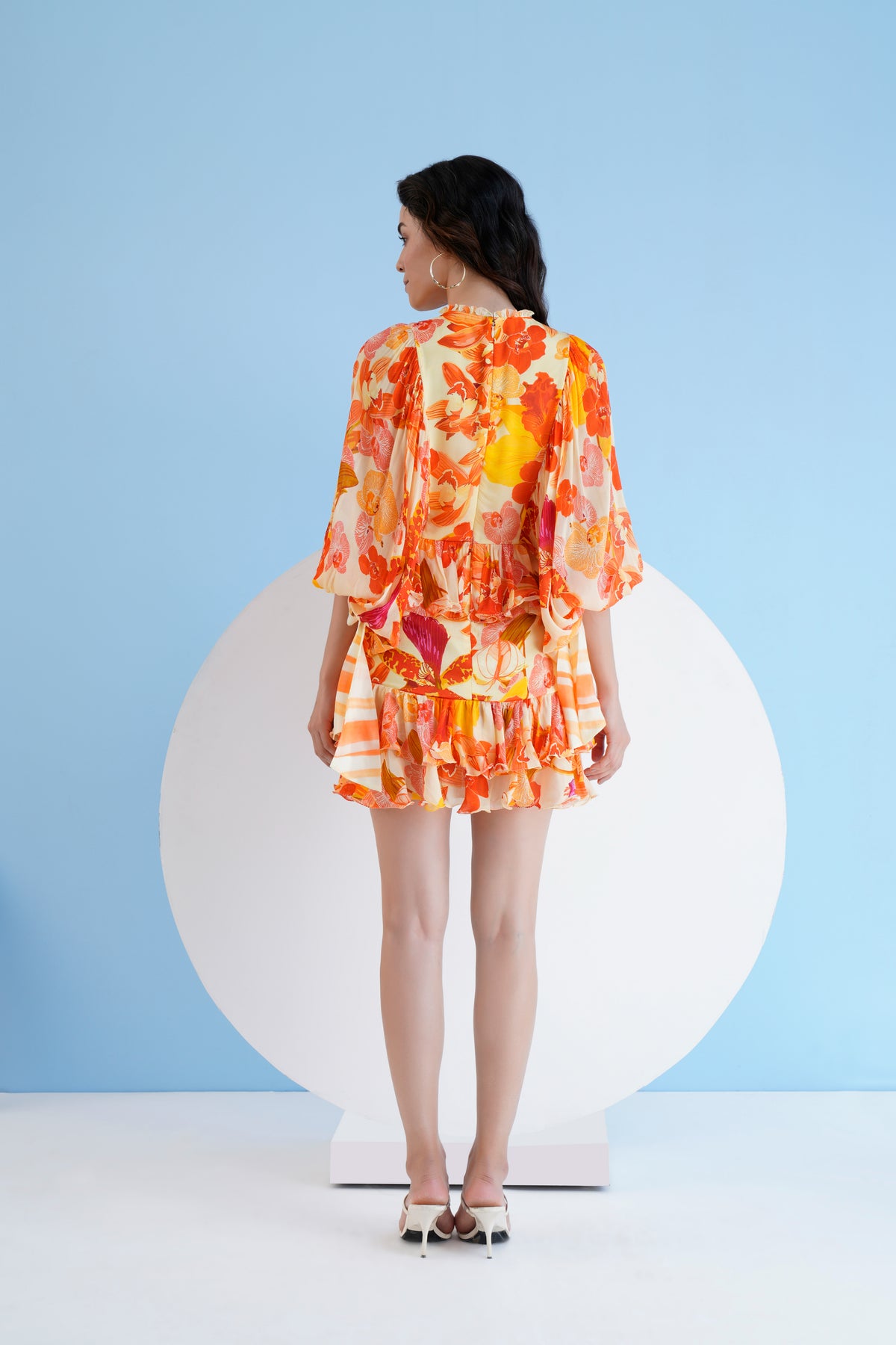 Orange Orchid Printed Short Tiered Dress