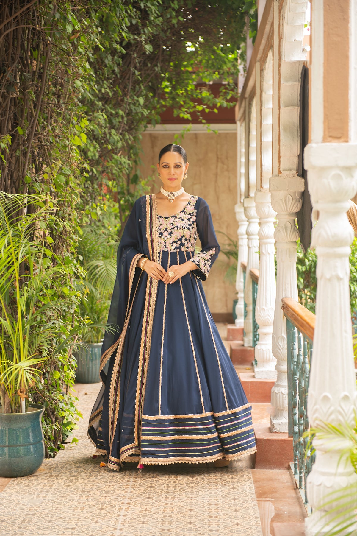 Navy Blue Anarkali Set