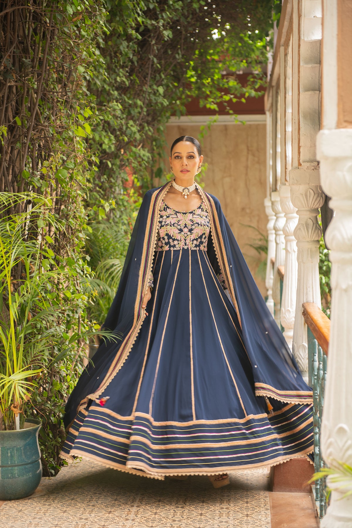 Navy Blue Anarkali Set