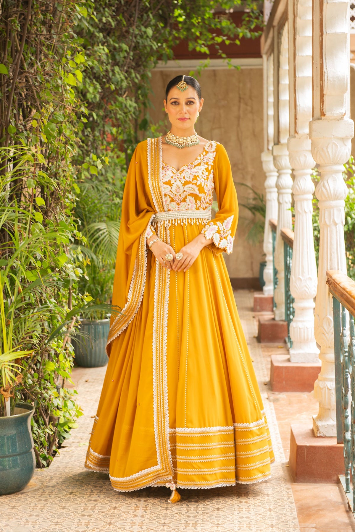 Hasrat Mustard Anarkali Set