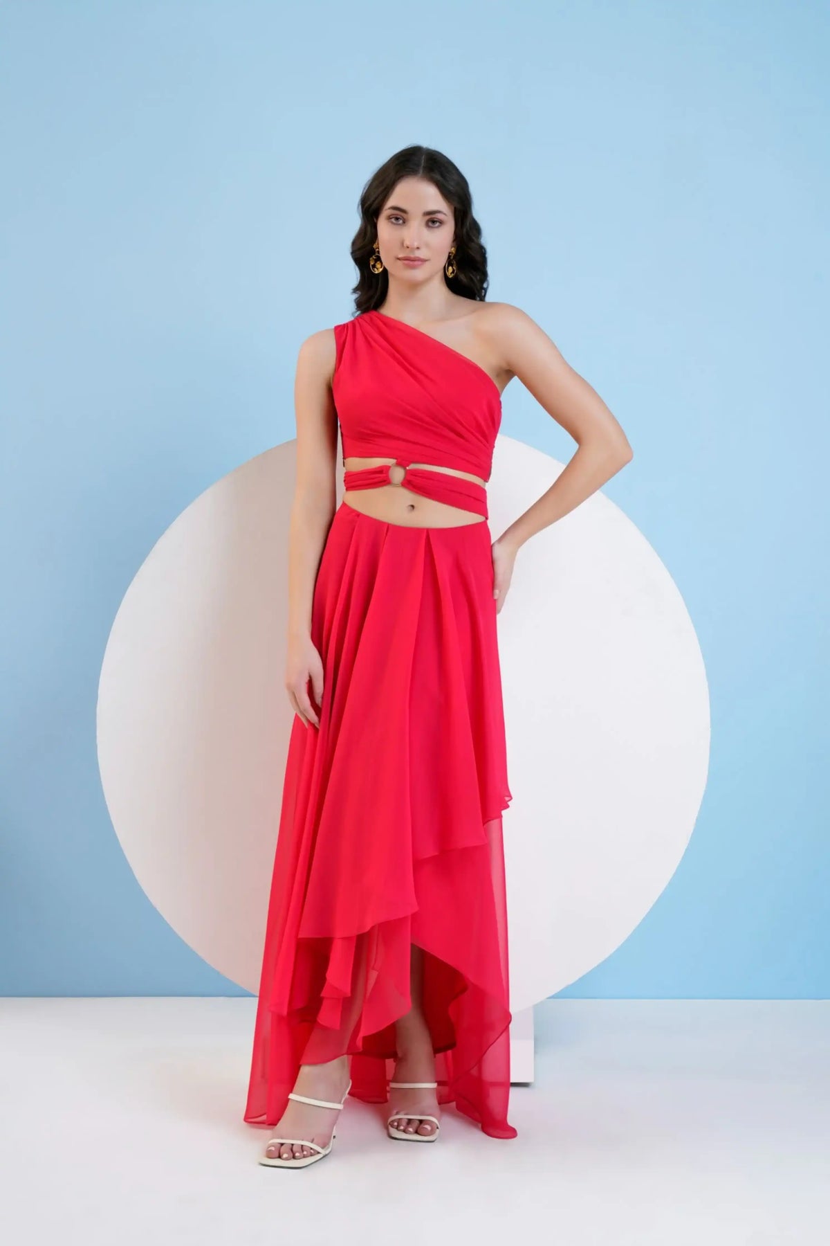 Red One Shoulder High Low Dress