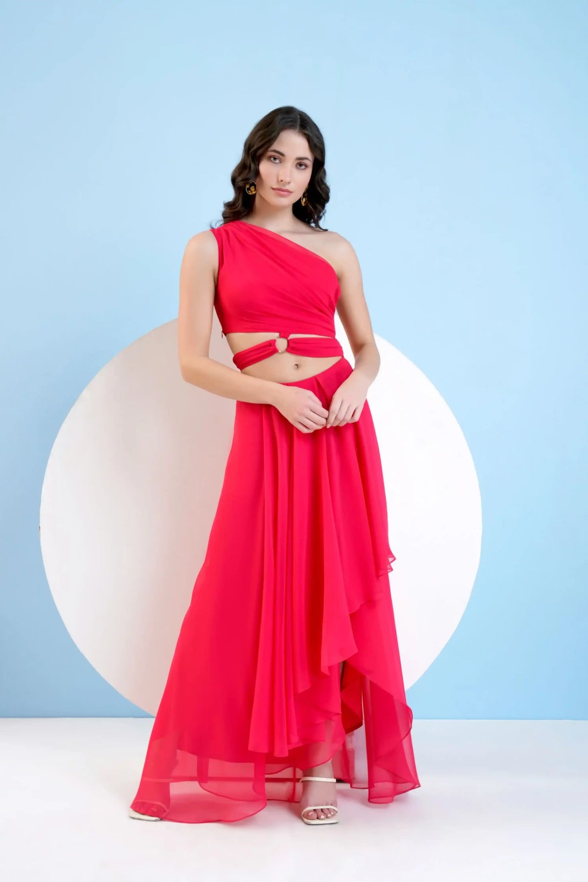 Red One Shoulder High Low Dress