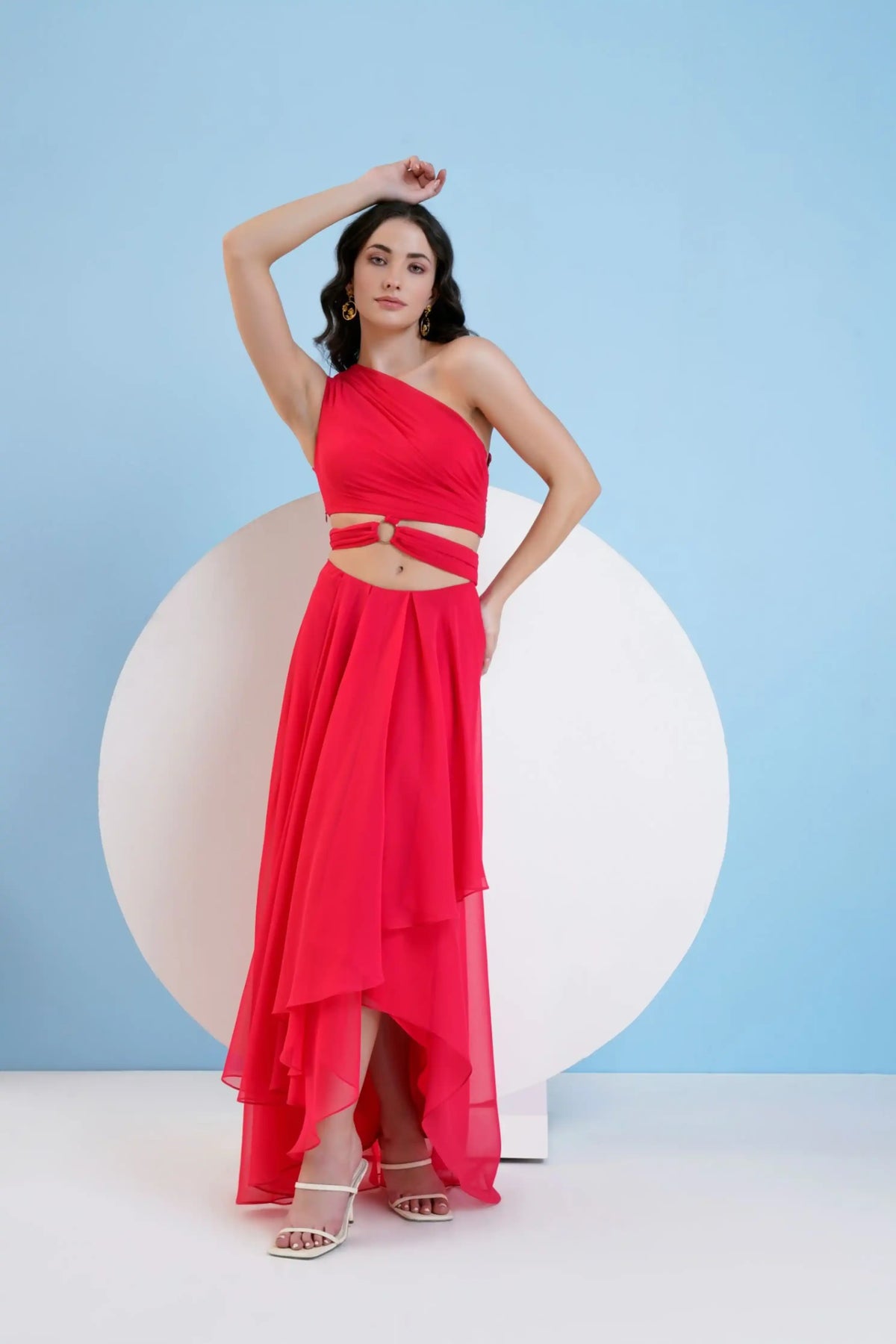 Red One Shoulder High Low Dress