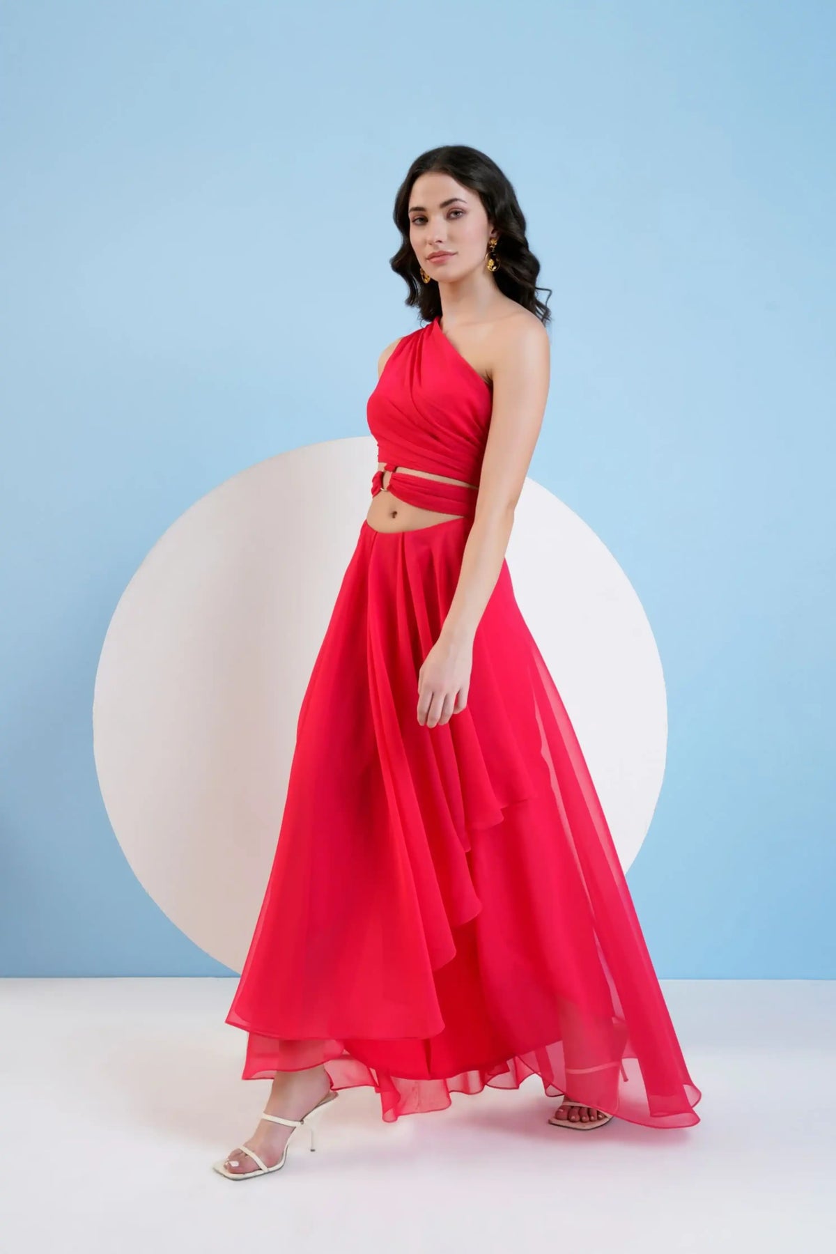 Red One Shoulder High Low Dress