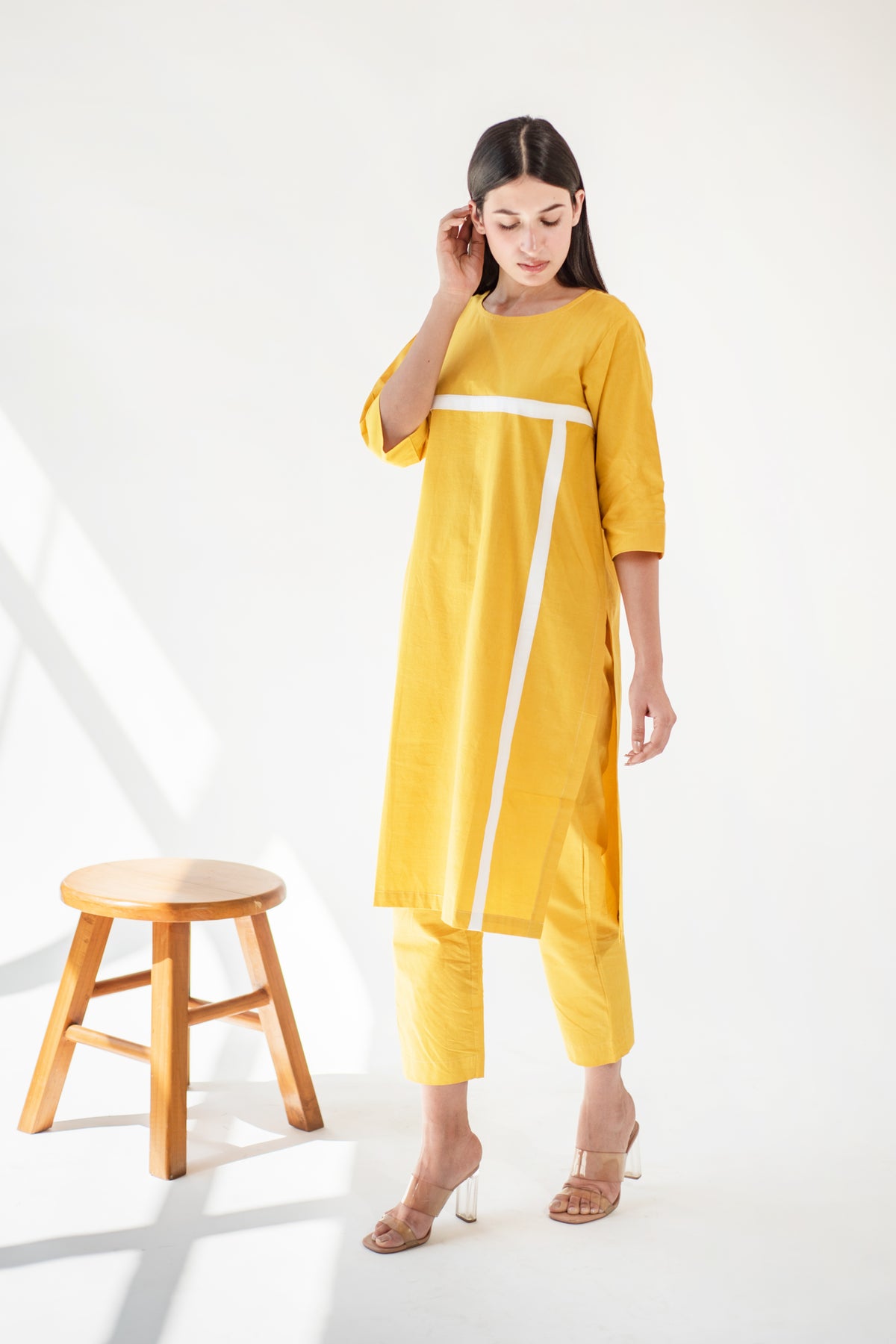 Yellow Applique Kurta With Pant