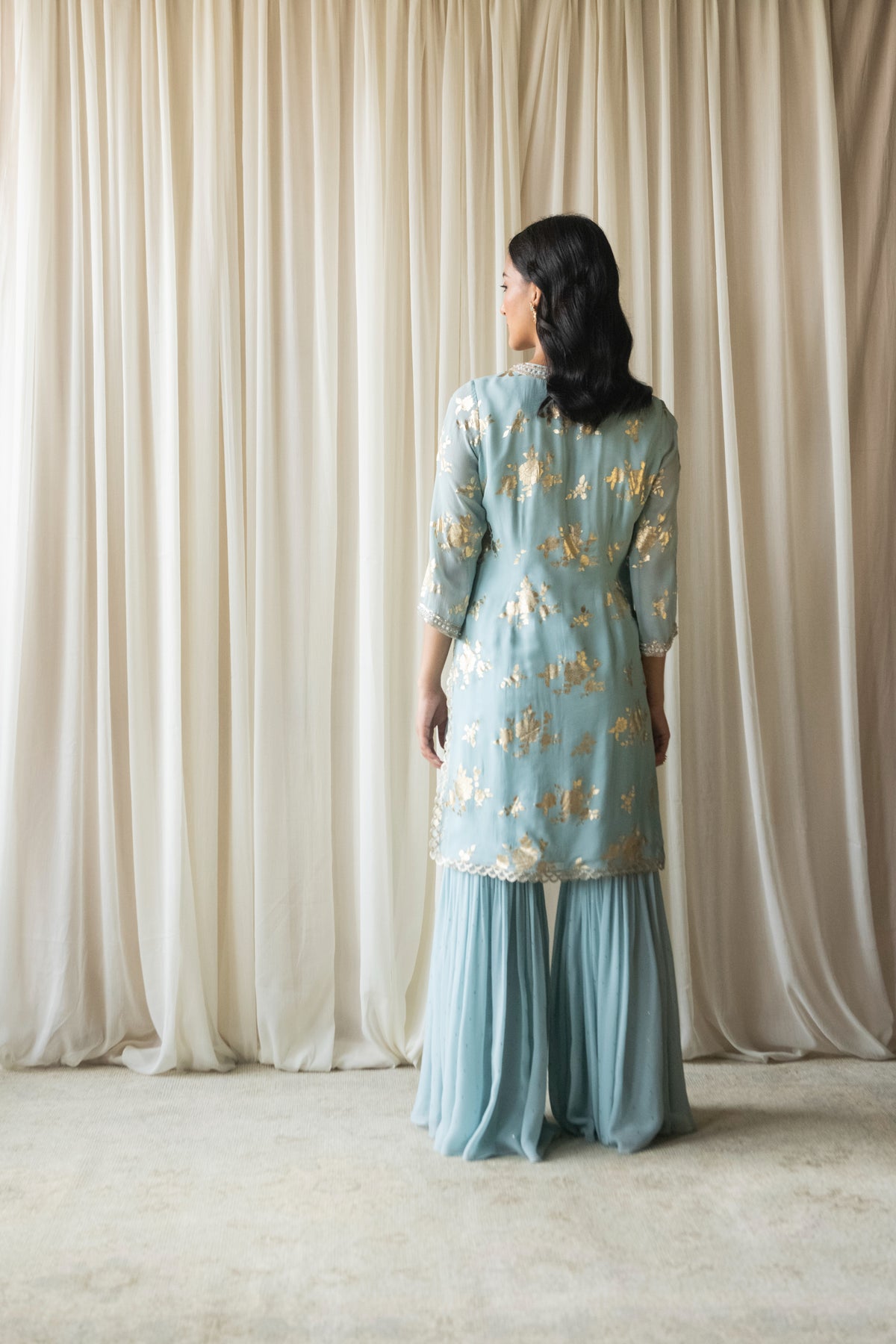 Blue Foil Print Sharara