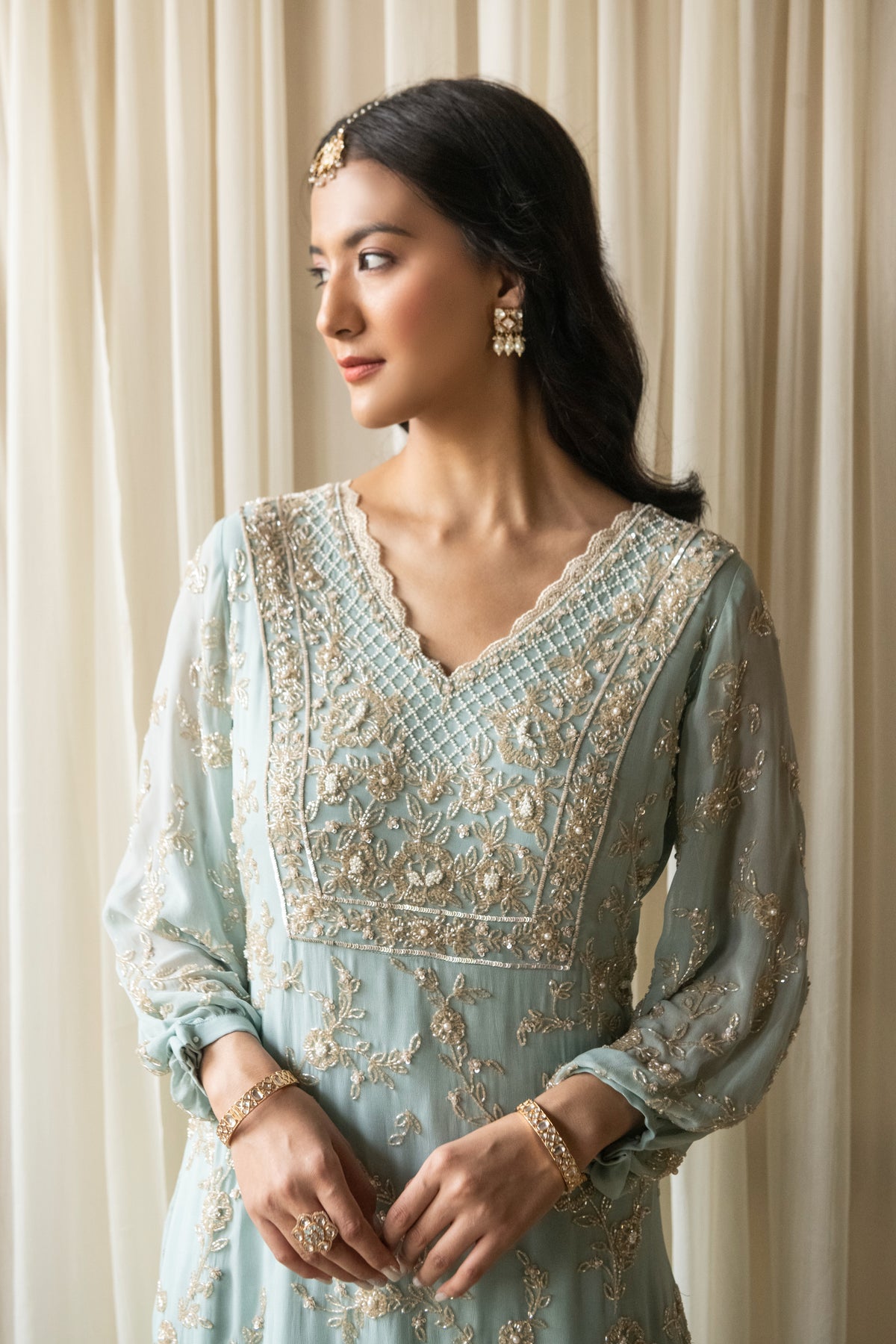 Blue Uncut Rose Kurta Set