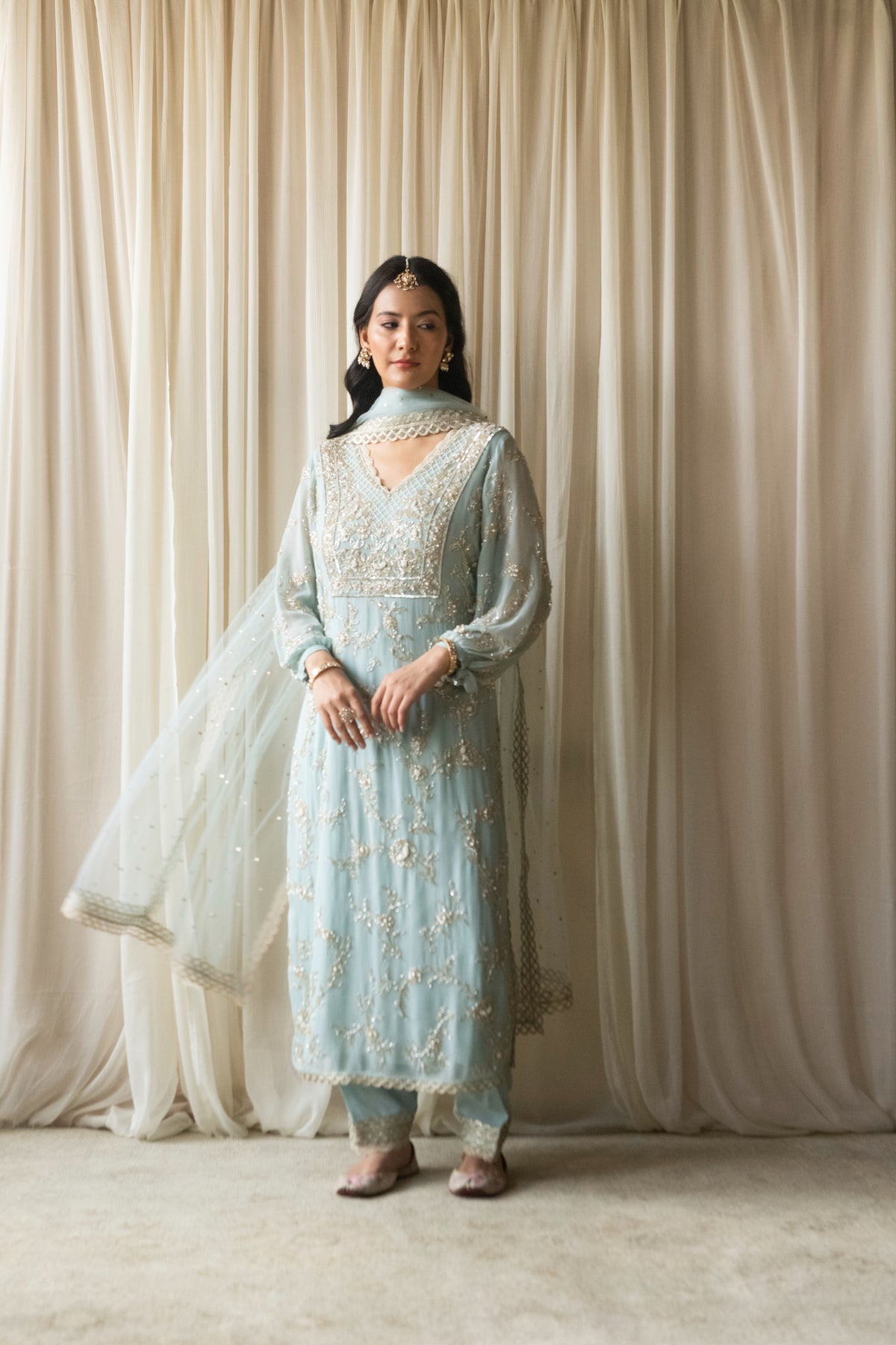 Blue Uncut Rose Kurta Set