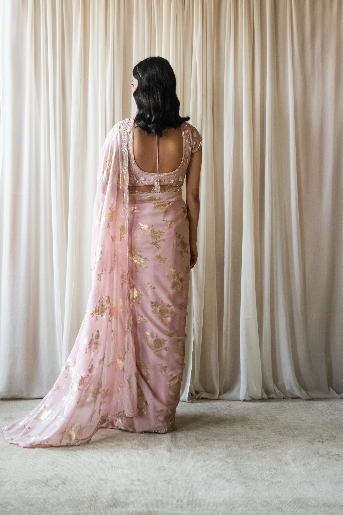 Pink Foil Print Saree