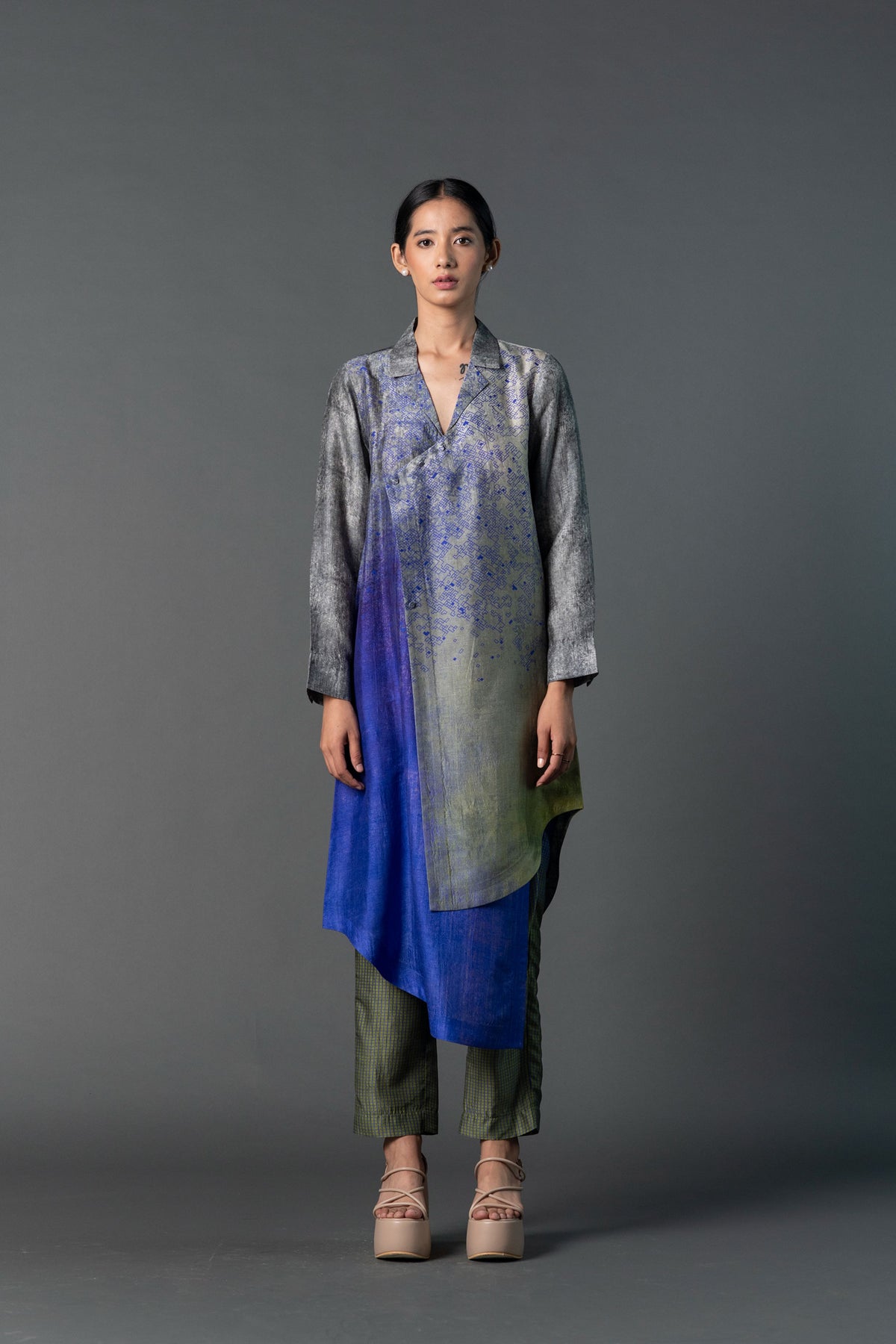 Grey Blue Assymetric Tunic Set