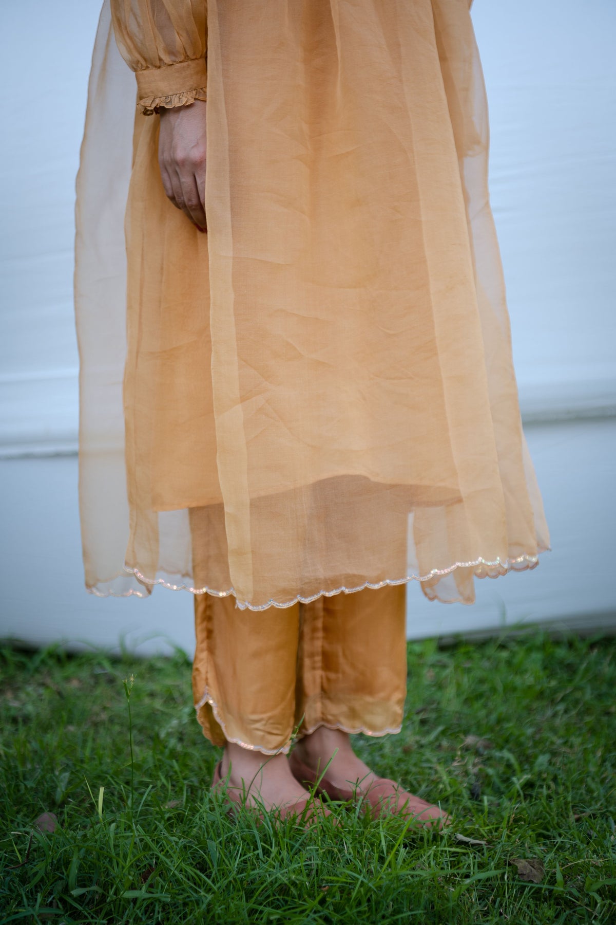 Brown Trousers With Organza Trim