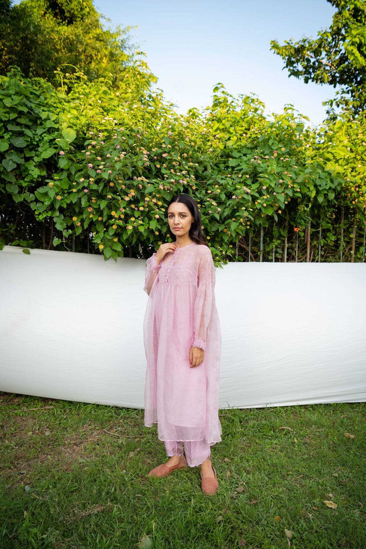 Lilac Trousers With Organza Trim