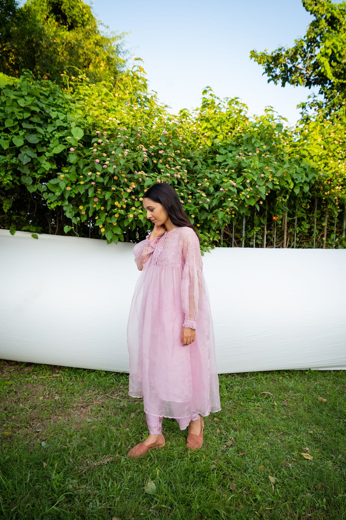 Lilac Trousers With Organza Trim