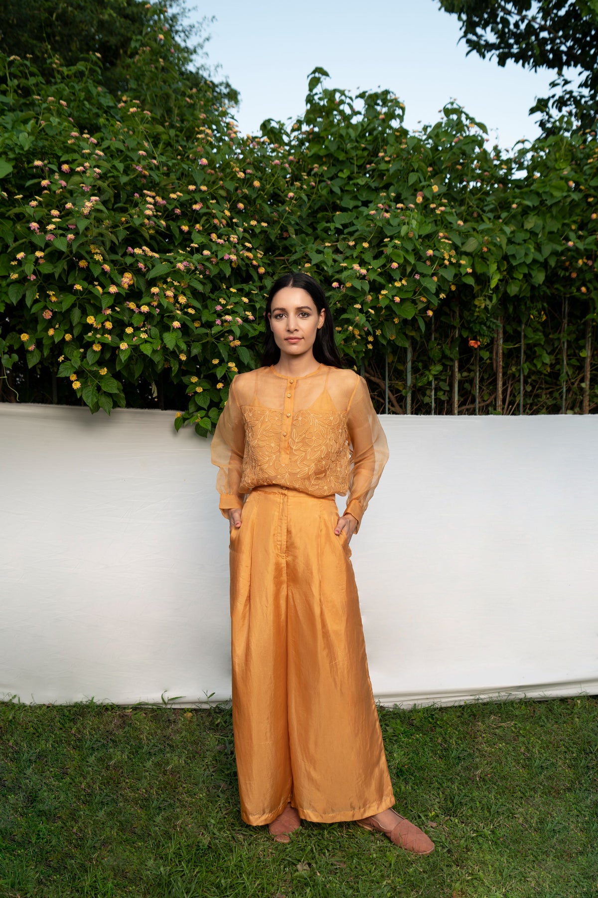 Brown Top With Embroidered Panel