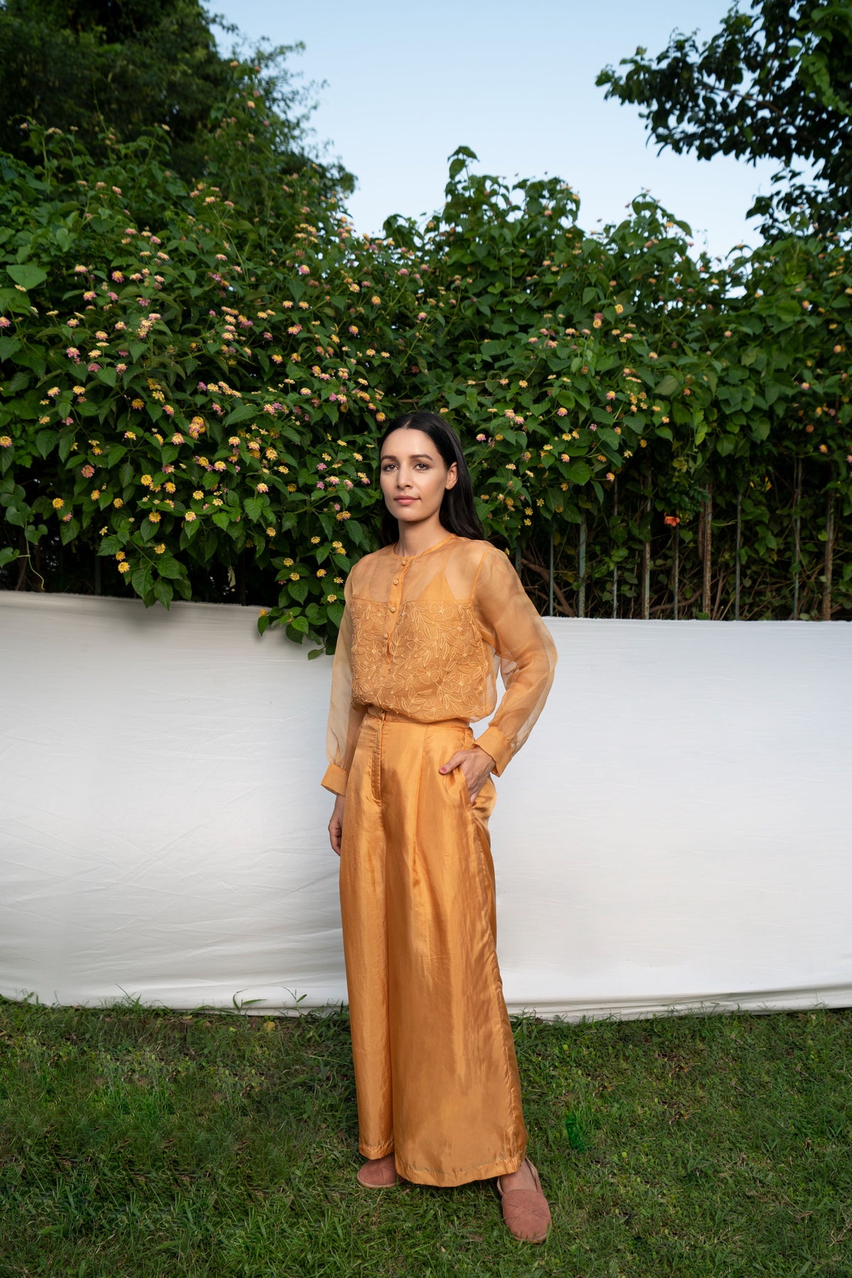 Brown Top With Embroidered Panel