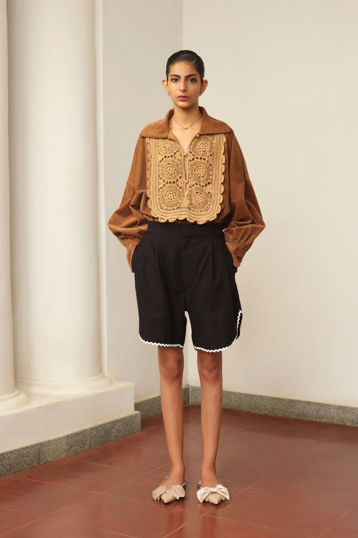 Pleated Cotton Shorts