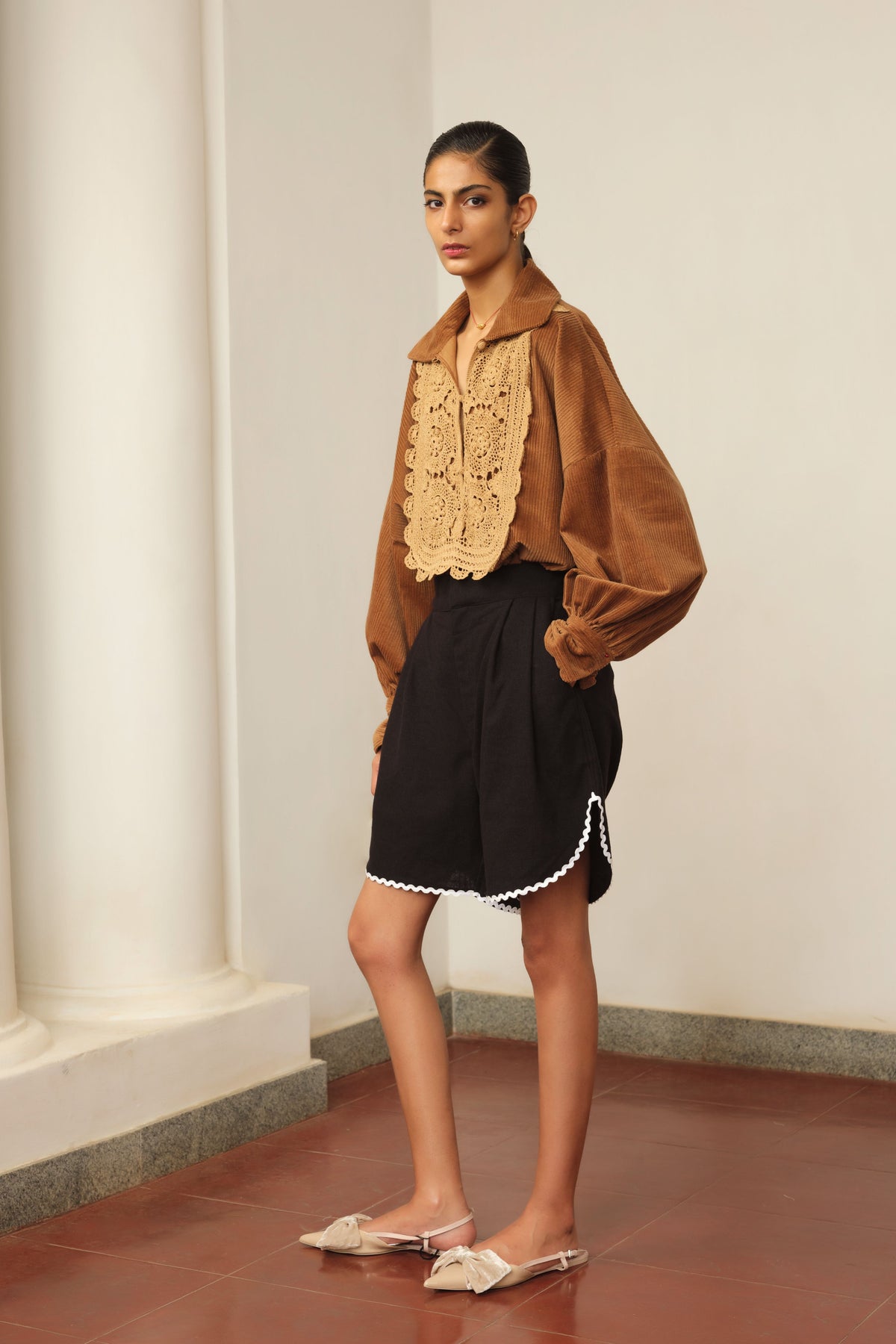 Pleated Cotton Shorts