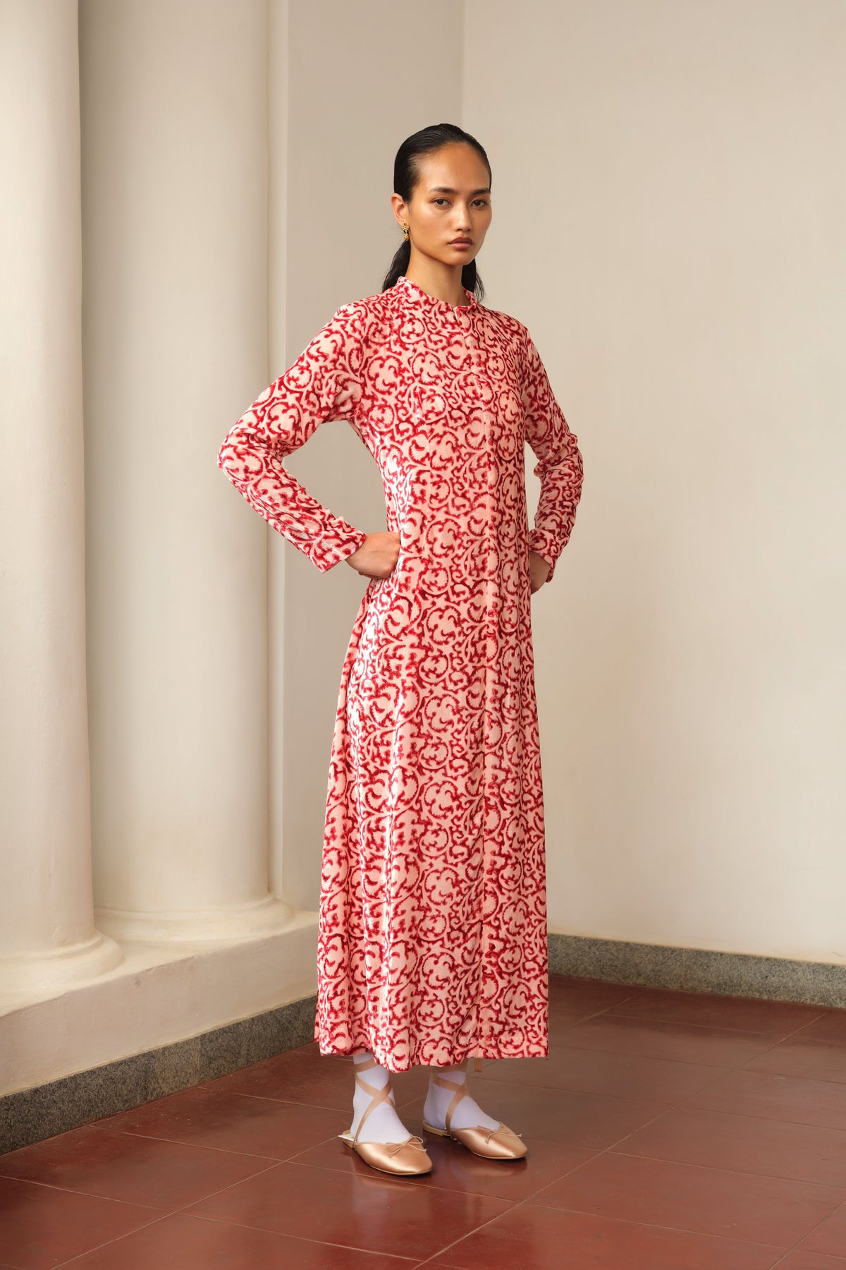 Velvet Dress in Red and White