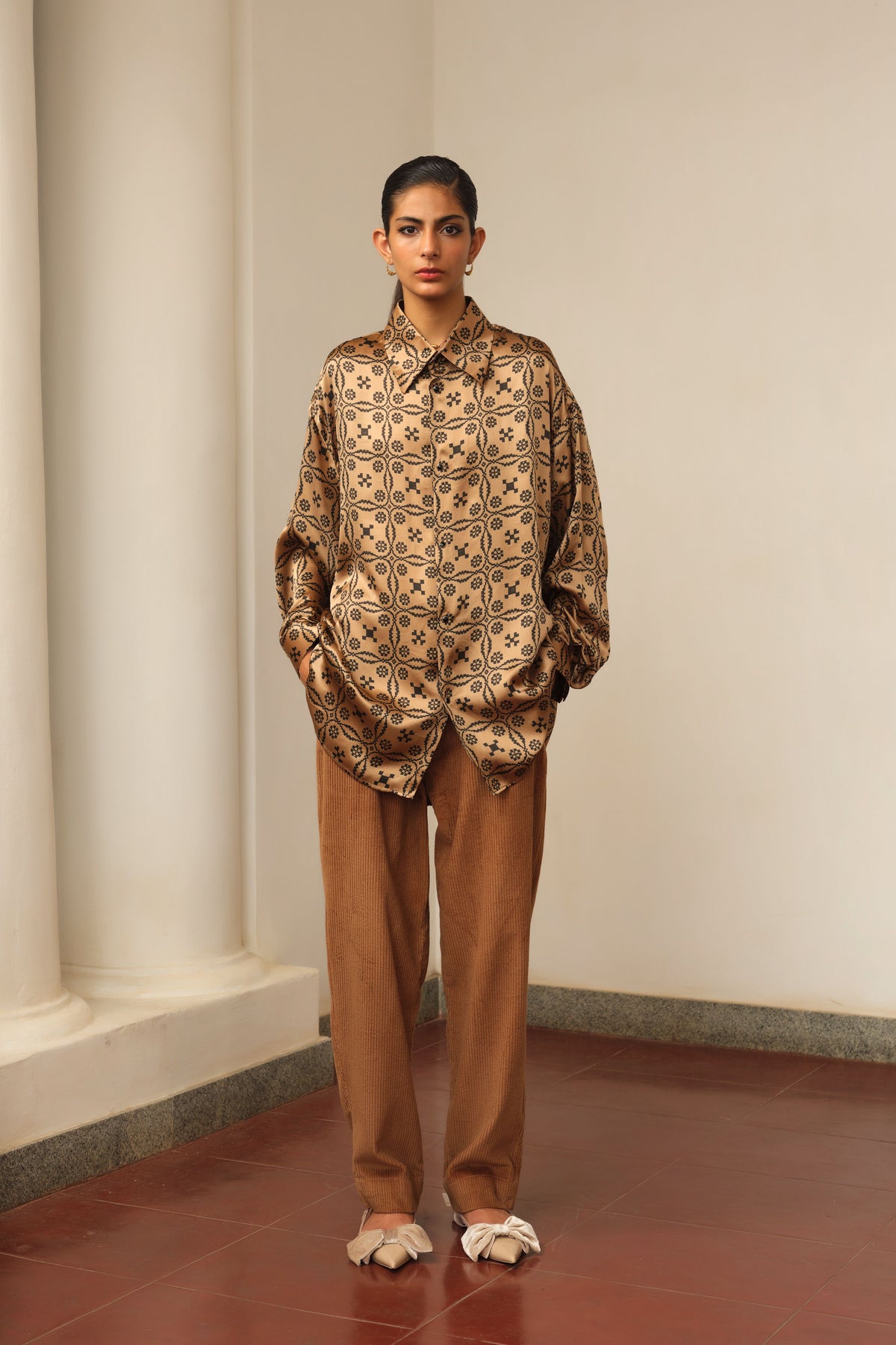 Brown Printed Silk Shirt