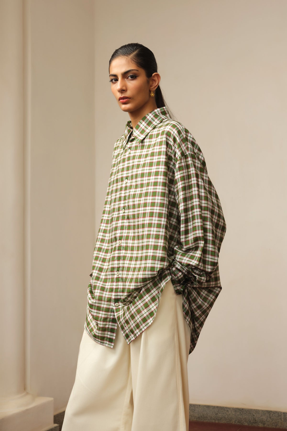 Silk Cotton Plaid Shirt and Trouser