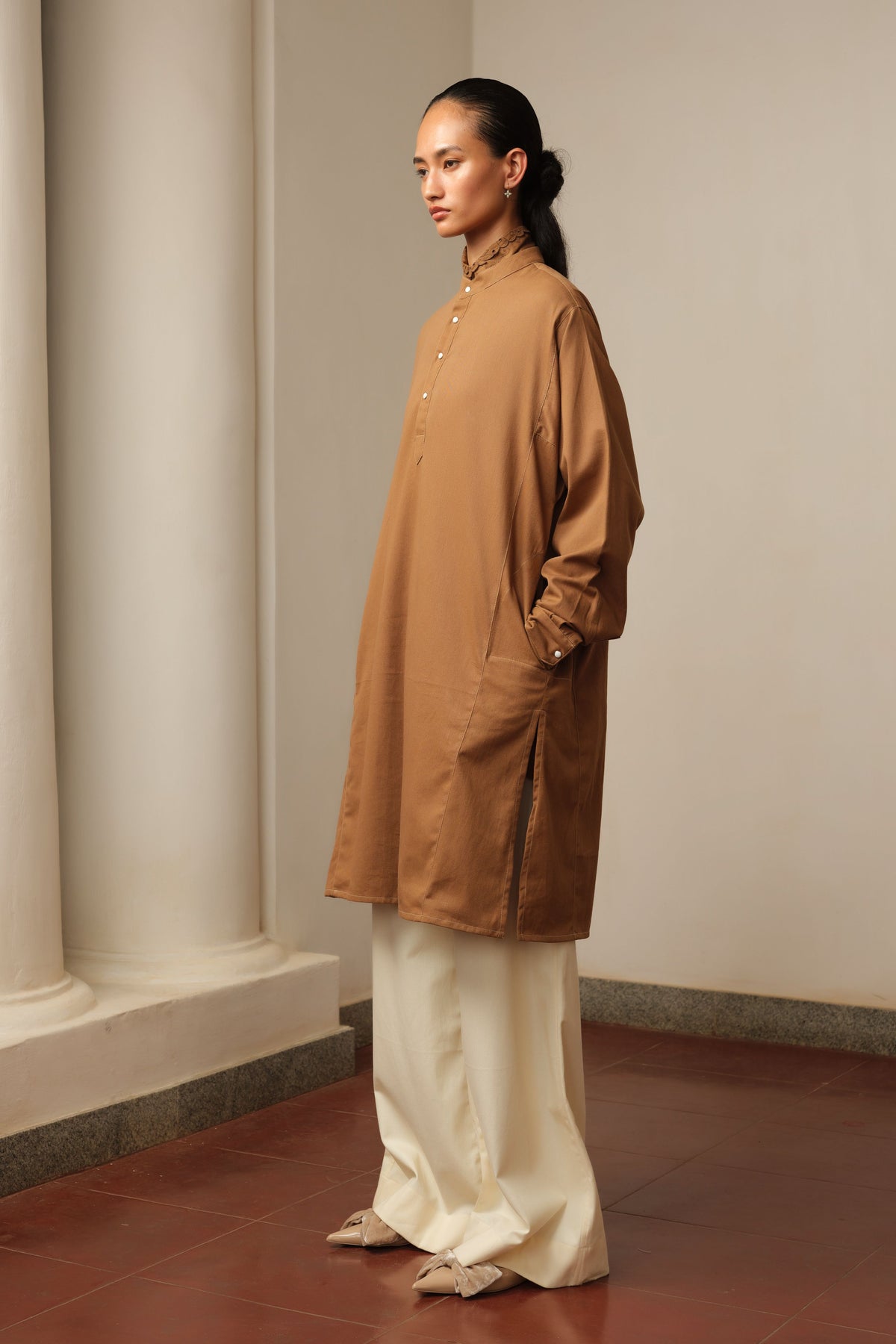 Brown Cotton Drill Kurta and Trousers