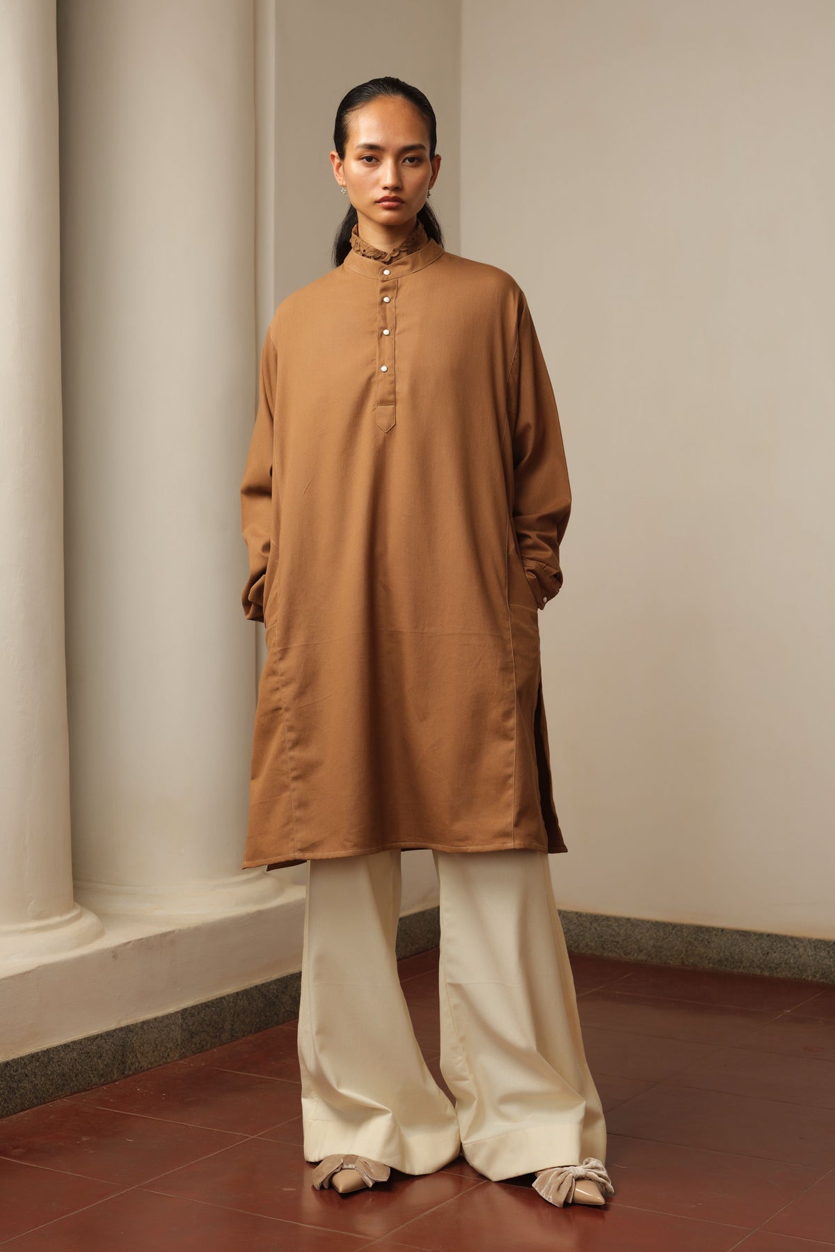 Brown Cotton Drill Kurta and Trousers