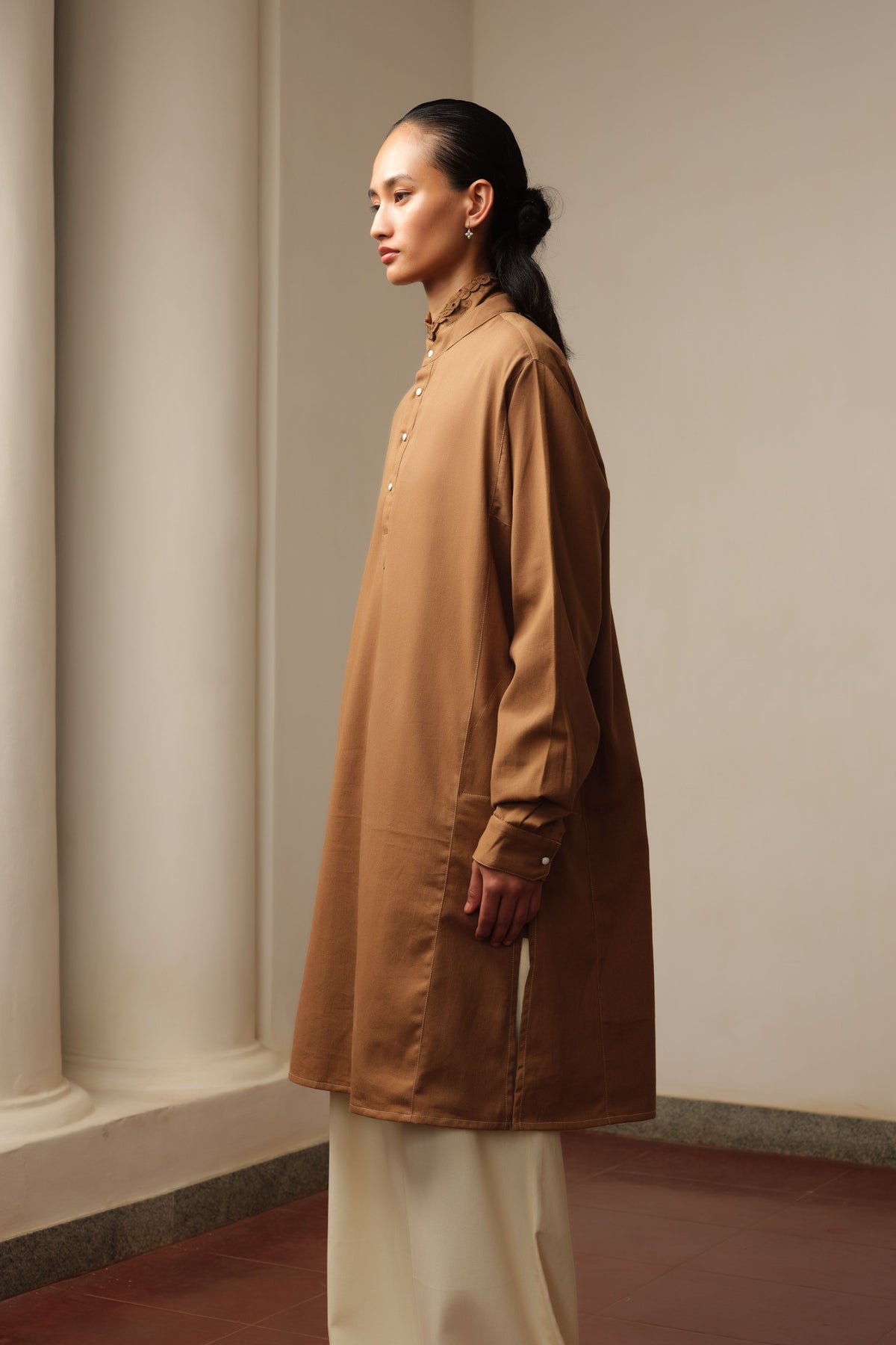 Brown Cotton Drill Kurta and Trousers